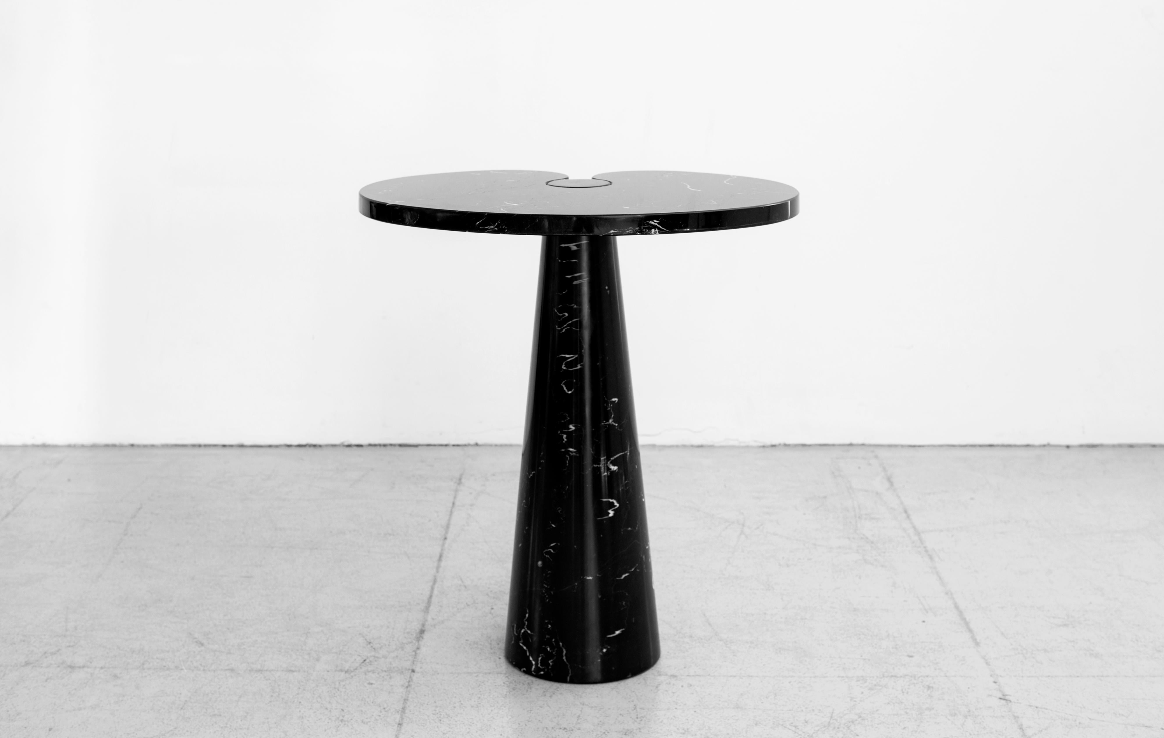 Rare side table by Angelo Mangiarotti with beautiful Italian black marquina marble. Larger size of the pair (sold separately)
Eros series and produced for Skipper, Italy 1970s.

2 tables available (priced separately)

Measures: Small table
W