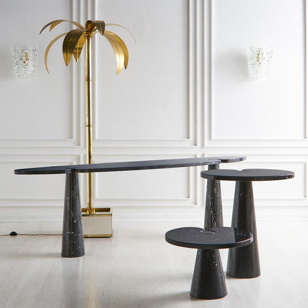 Tall Angelo Mangiarotti Eros Side Table in Nero Marquina Marble In Excellent Condition In Chicago, IL