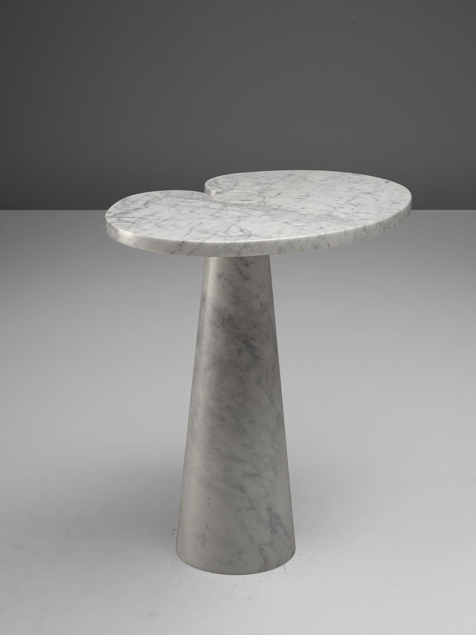 Angelo Mangiarotti, cocktail table in white marble, Italy, 1970s. 

This sculptural table by Angelo Mangiarotti is a skillful example of postmodern design. The lotus leaf like side table features no joints or clamps and is architectural in its