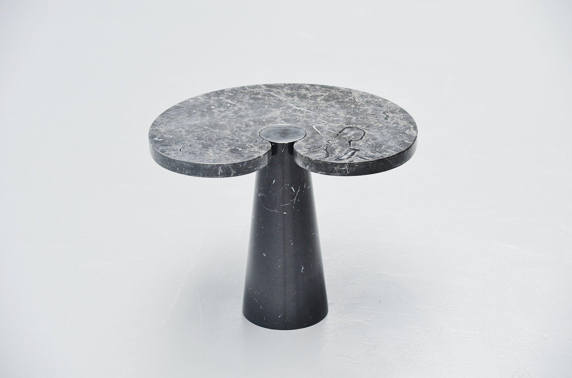 Gorgeous 'Eros' side table designed by Angelo Mangiarotti and manufactured by Skipper, Italy 1971. This table is made of black marguina marble and have beautiful white veins in the black marble, this table has so many white veins that it almost