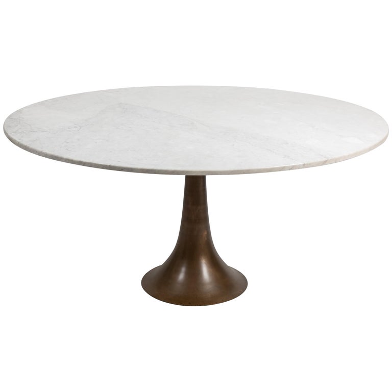 Angelo Mangiarotti for Bernini Carrara Marble and Bronze Dining / Center Table For Sale