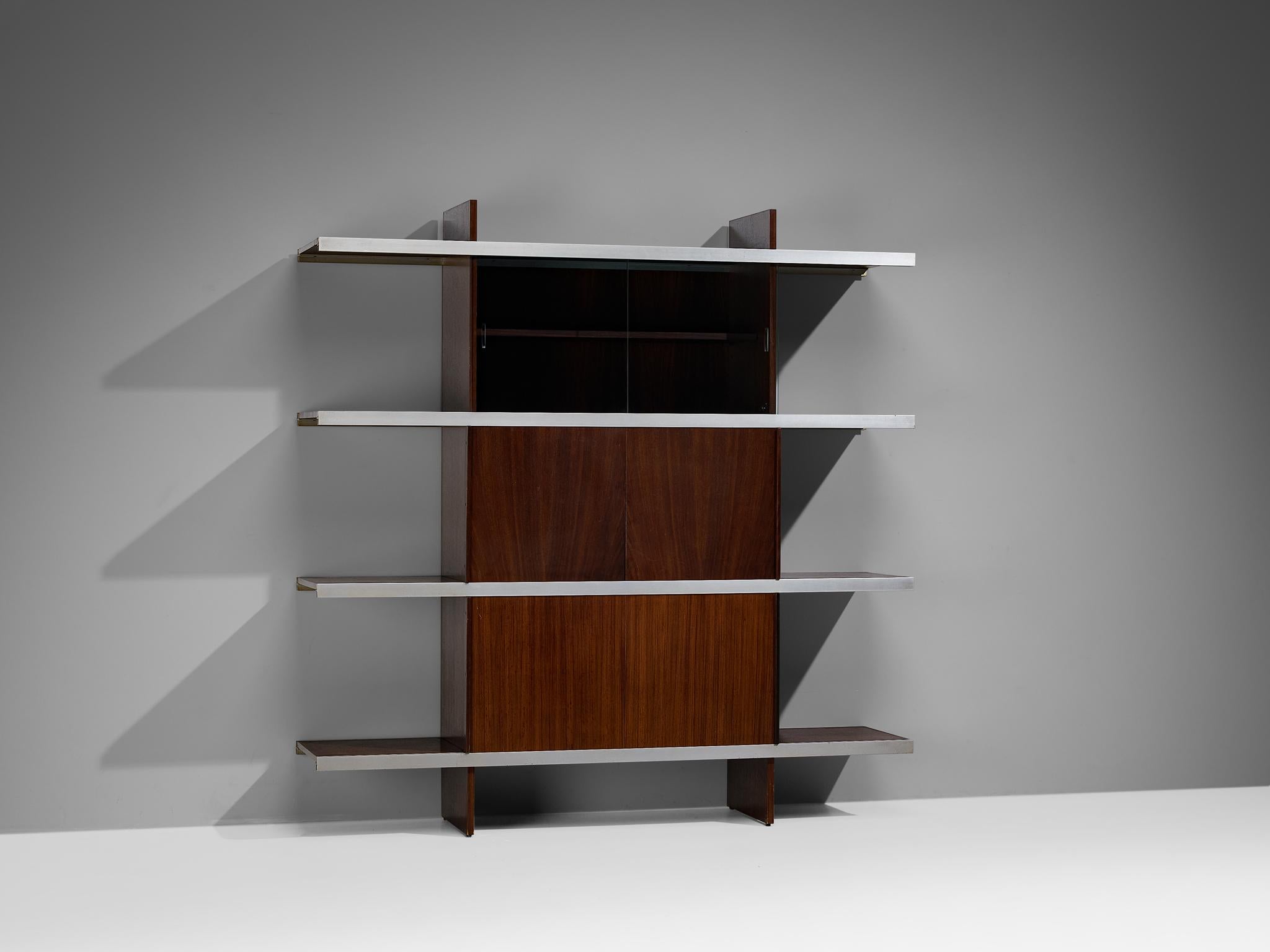 Italian Angelo Mangiarotti for Poltronova 'Multiuse' Cabinet in Wood and Aluminium For Sale