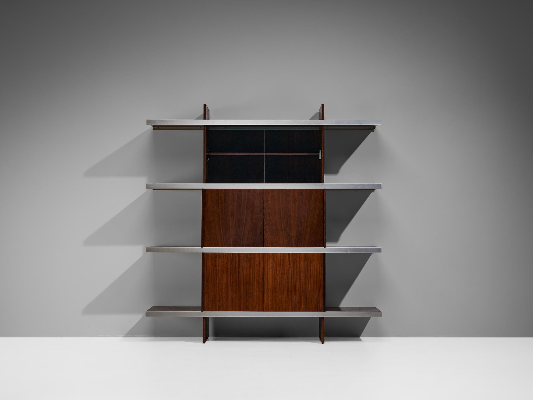 Aluminum Angelo Mangiarotti for Poltronova 'Multiuse' Cabinet in Wood and Aluminium For Sale