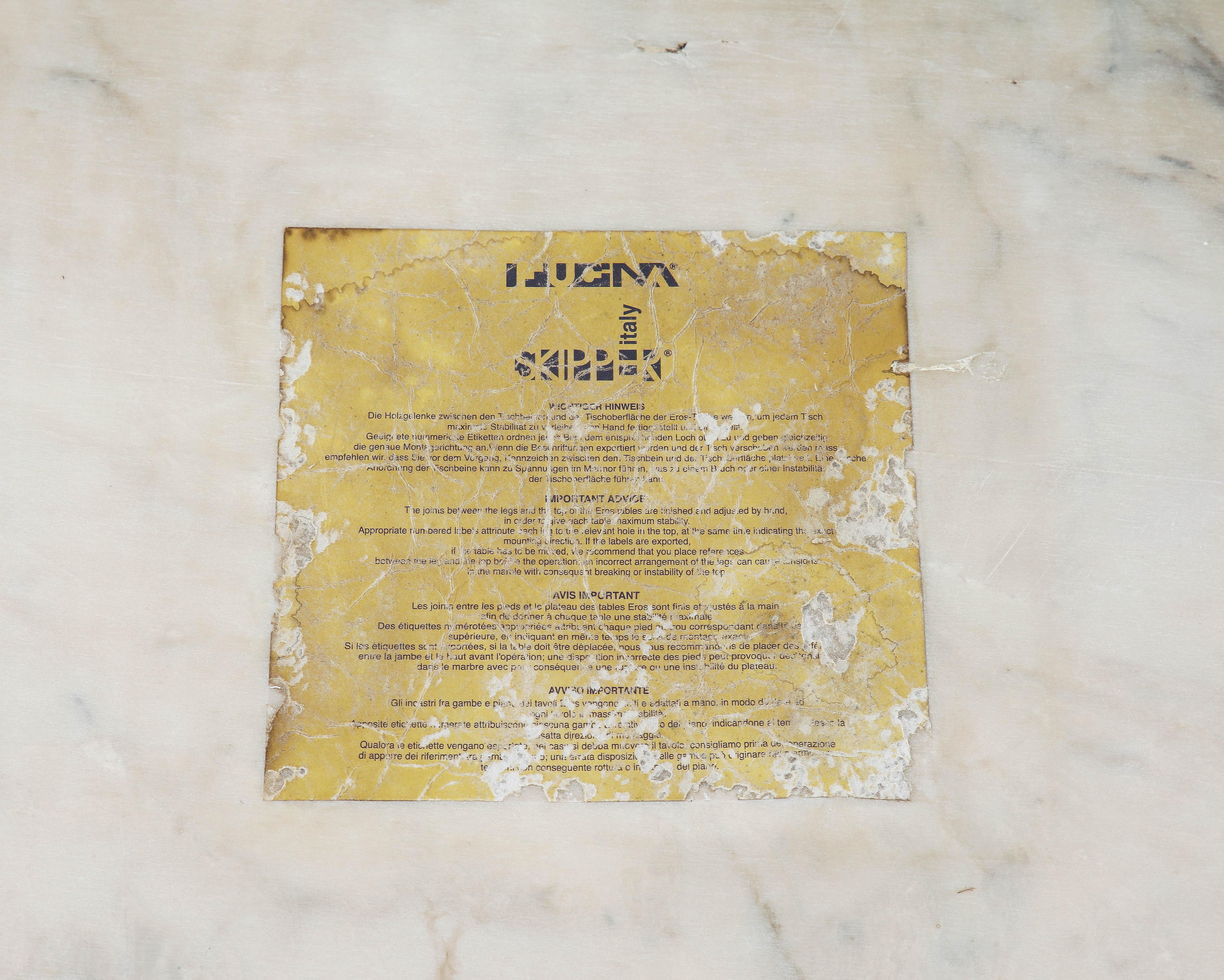 Angelo Mangiarotti Eros Series Carrara Marble Console Table, Skipper Label For Sale 5