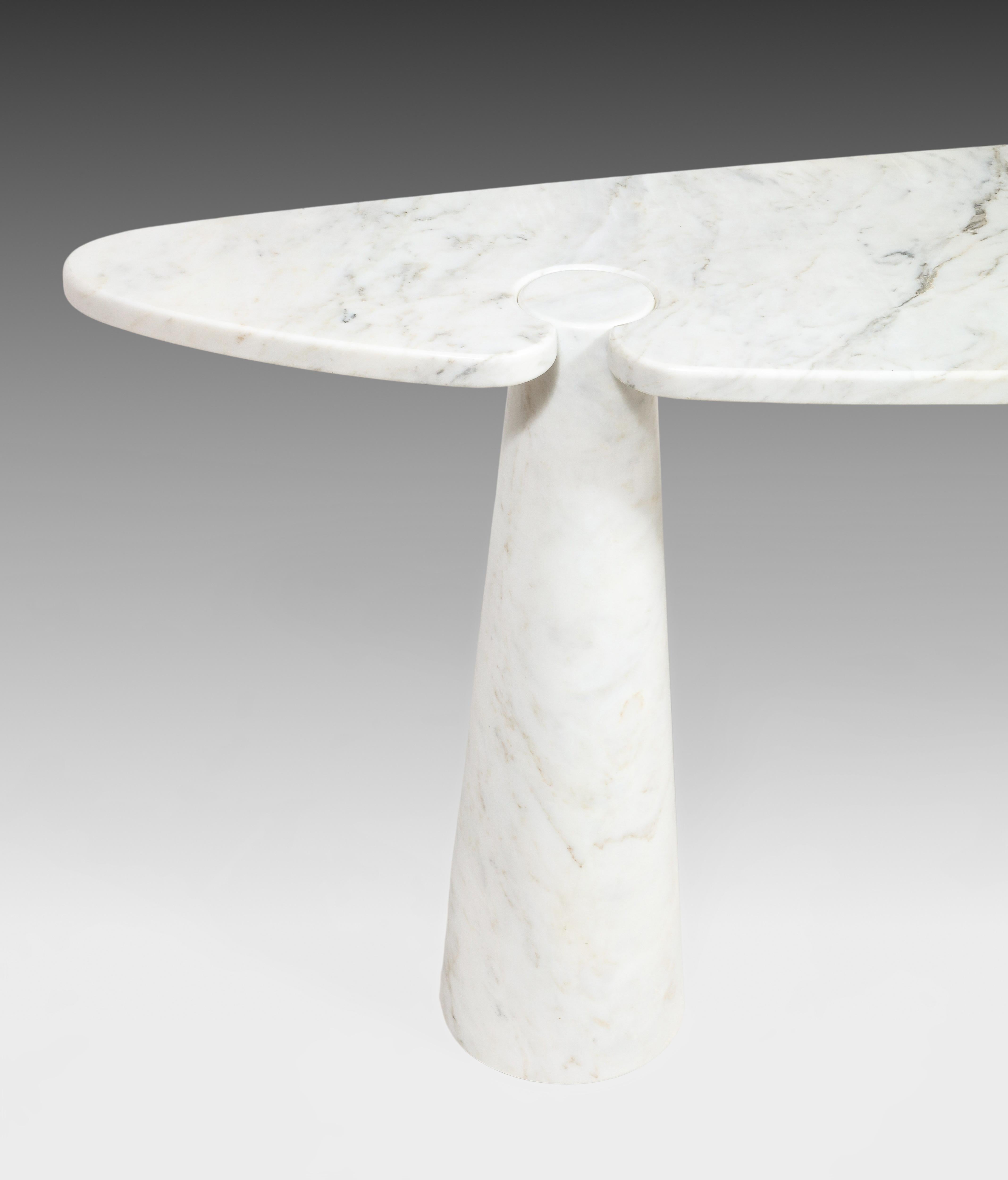Italian Angelo Mangiarotti Eros Series Carrara Marble Console Table, Skipper Label For Sale