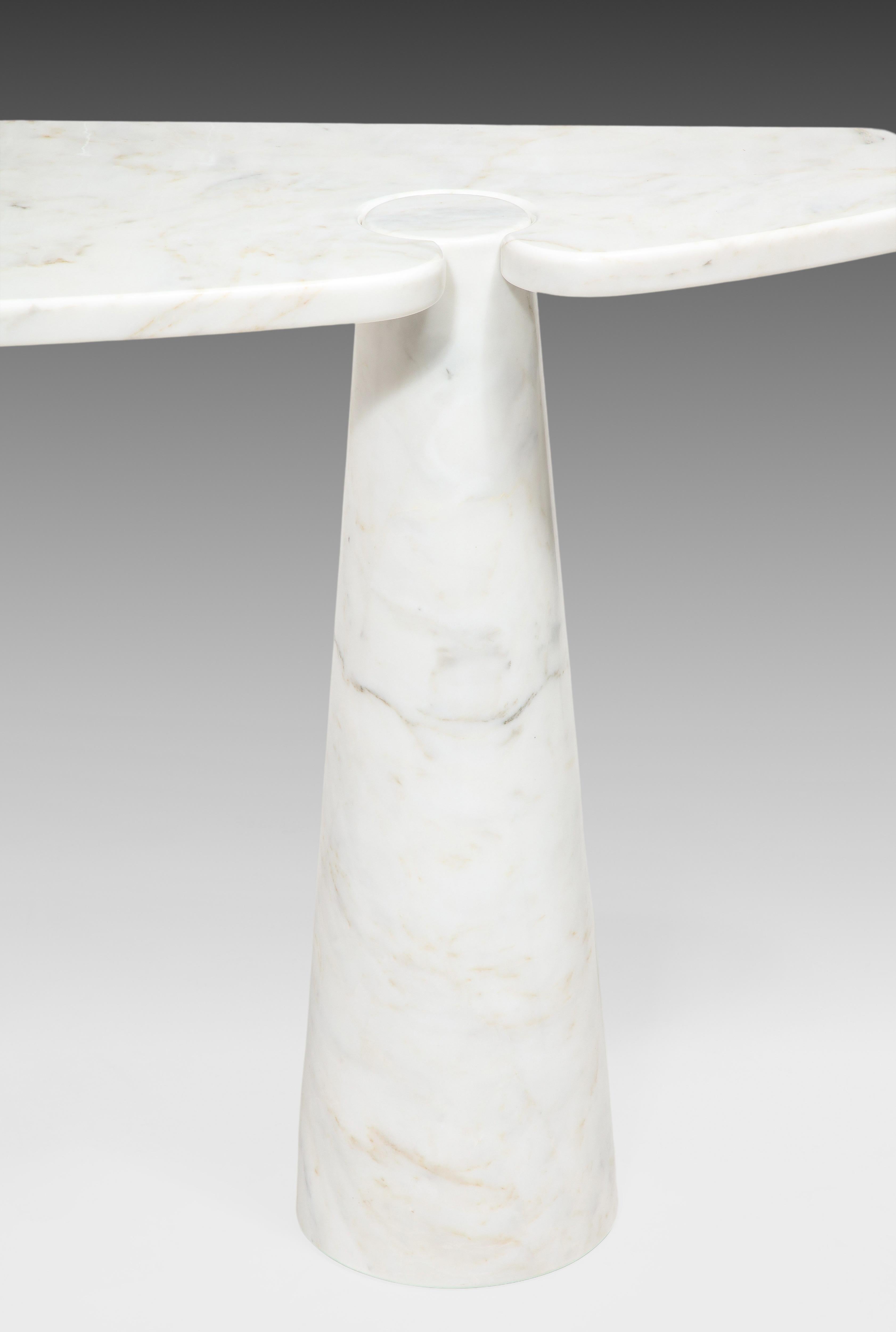 Polished Angelo Mangiarotti Eros Series Carrara Marble Console Table, Skipper Label For Sale