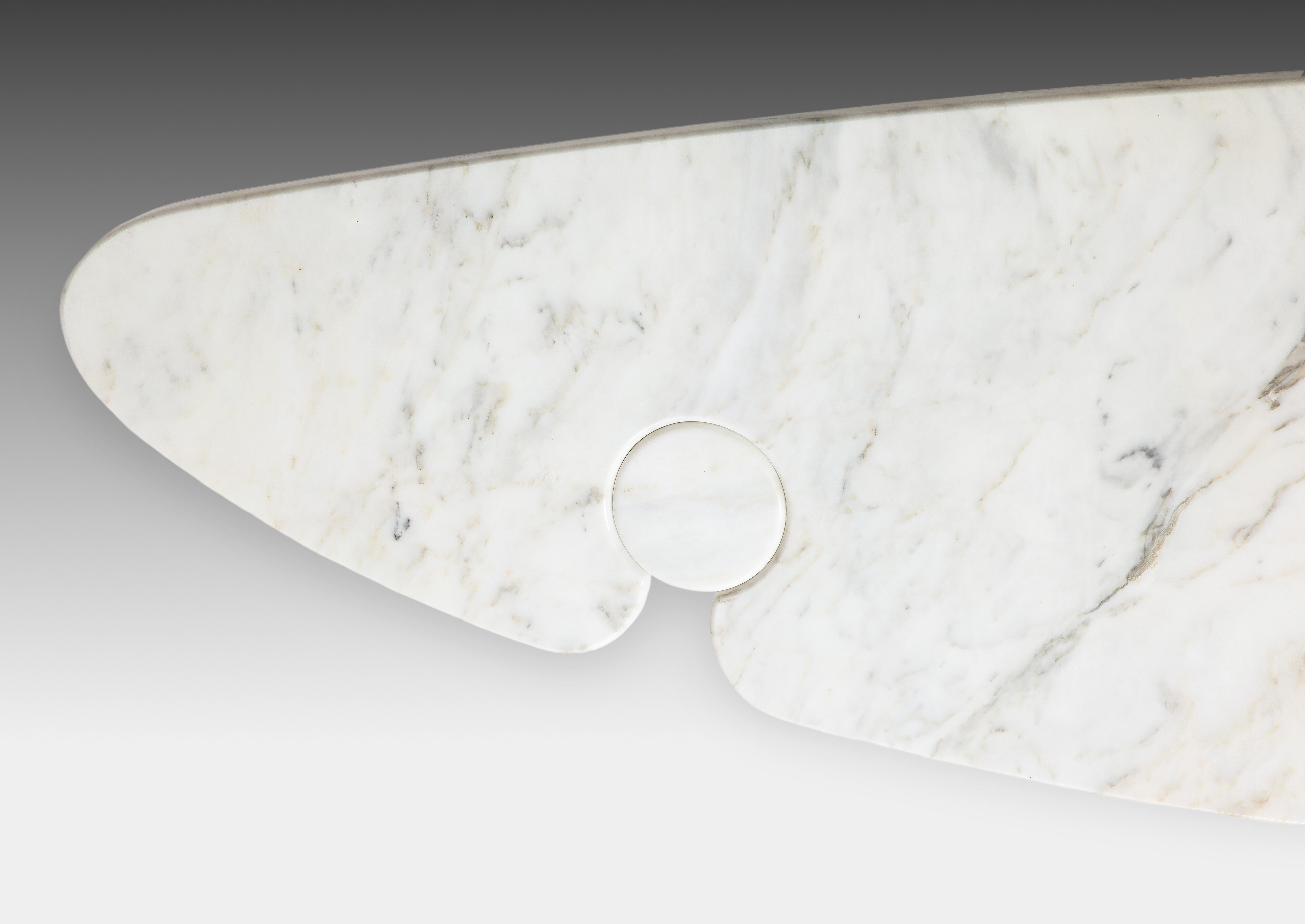 Angelo Mangiarotti Eros Series Carrara Marble Console Table, Skipper Label For Sale 1