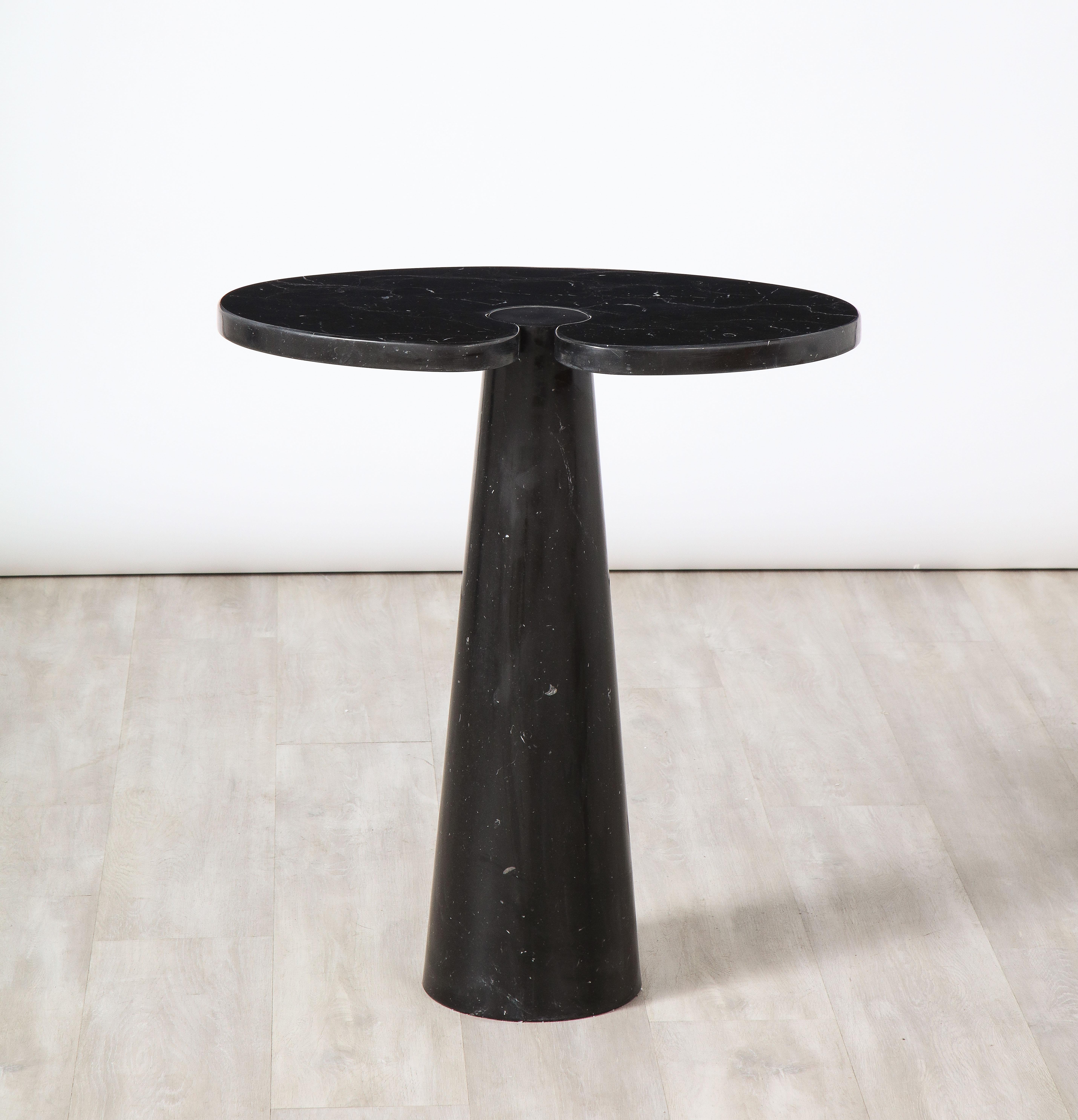 Angelo Mangiarotti for Skipper 'Eros' Series Nero marquina tall marble side table, 1971. Designed by Angelo Mangiarotti for Skipper, the 'Eros' series, this iconic Nero Marquina tall side table is supported on one conical leg base, with beautiful