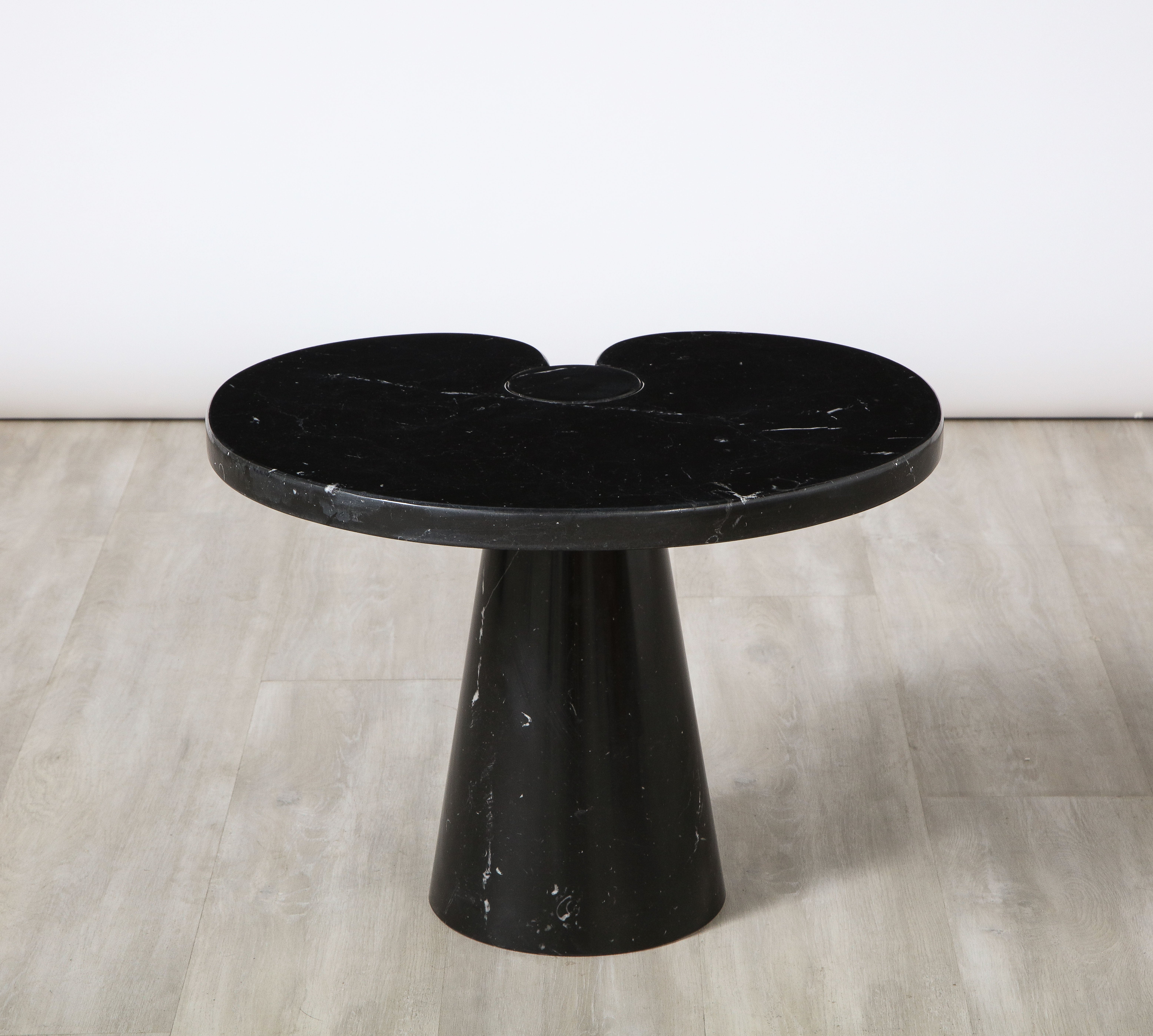 Angelo Mangiarotti for Skipper 'Eros' Series Nero marquina marble side table, 1971. Designed by Angelo Mangiarotti for Skipper, the 'Eros' series, this iconic Nero Marquina side table is supported on one conical leg base, with beautiful subtle