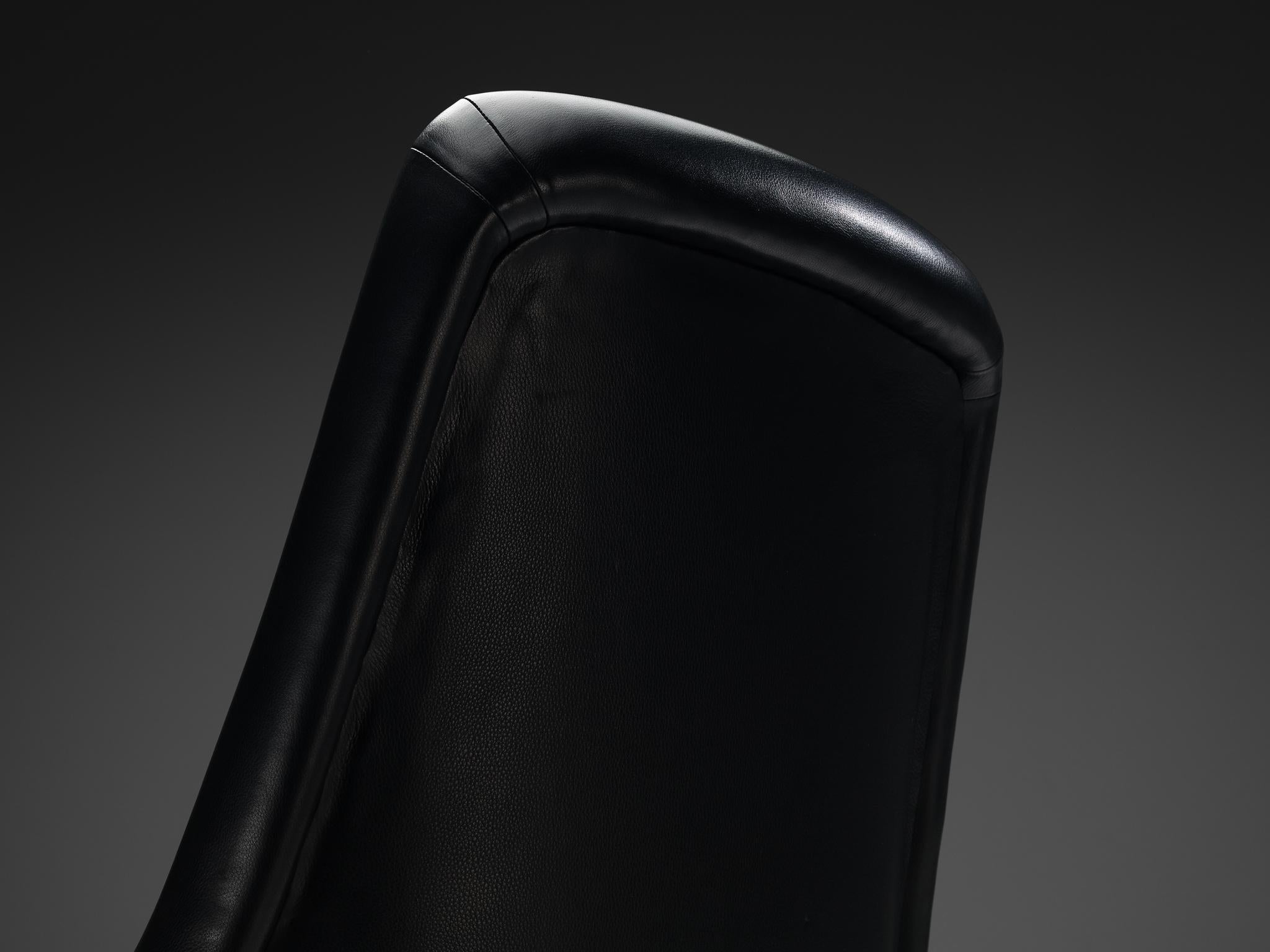 Aluminum Angelo Mangiarotti for Skipper 'Executive 80' Office Chair in Black Leather For Sale