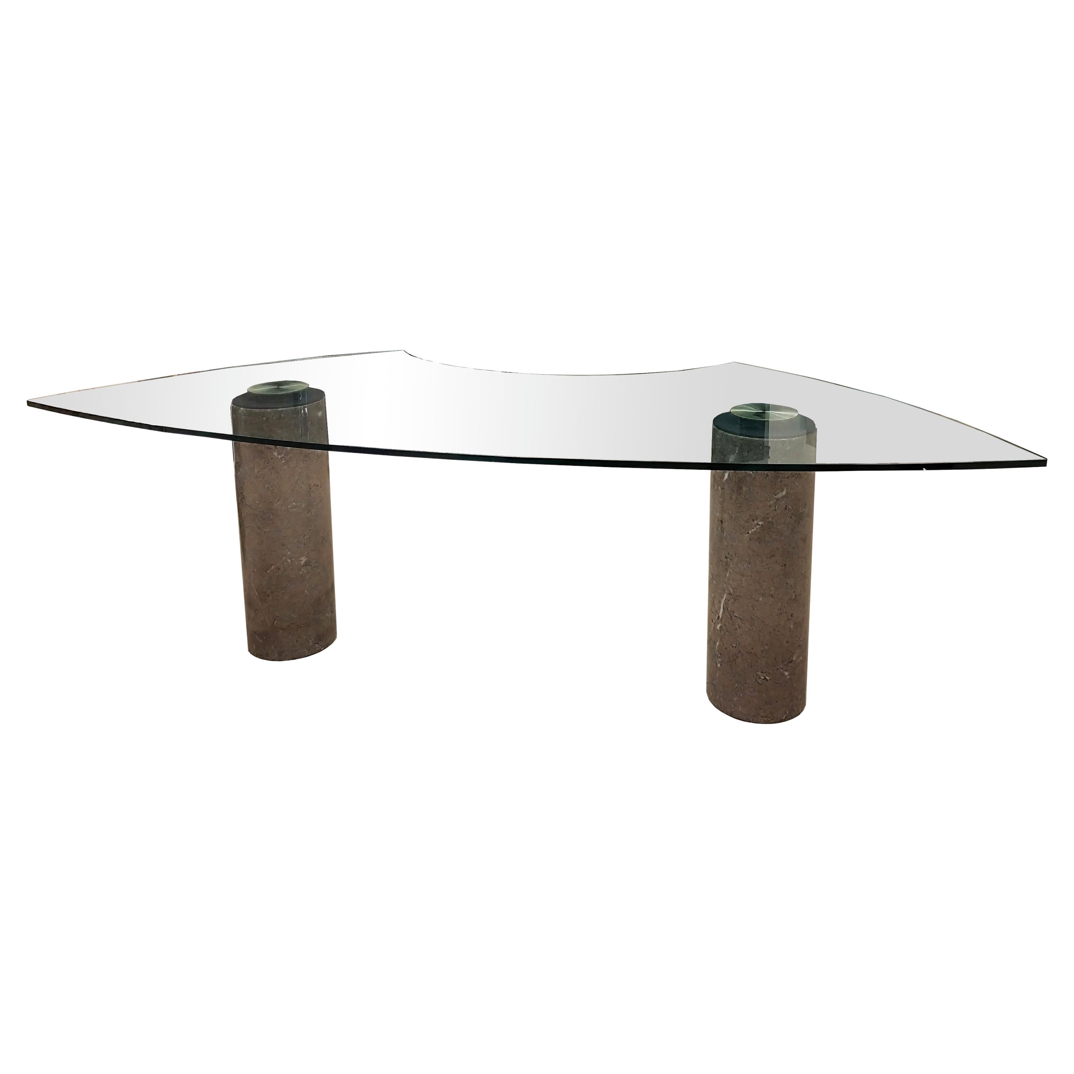 Angelo Mangiarotti for Skipper M4 Series Glass and Marble Desk, Italy 1985 For Sale