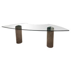 Vintage Angelo Mangiarotti for Skipper M4 Series Glass and Marble Desk, Italy 1985