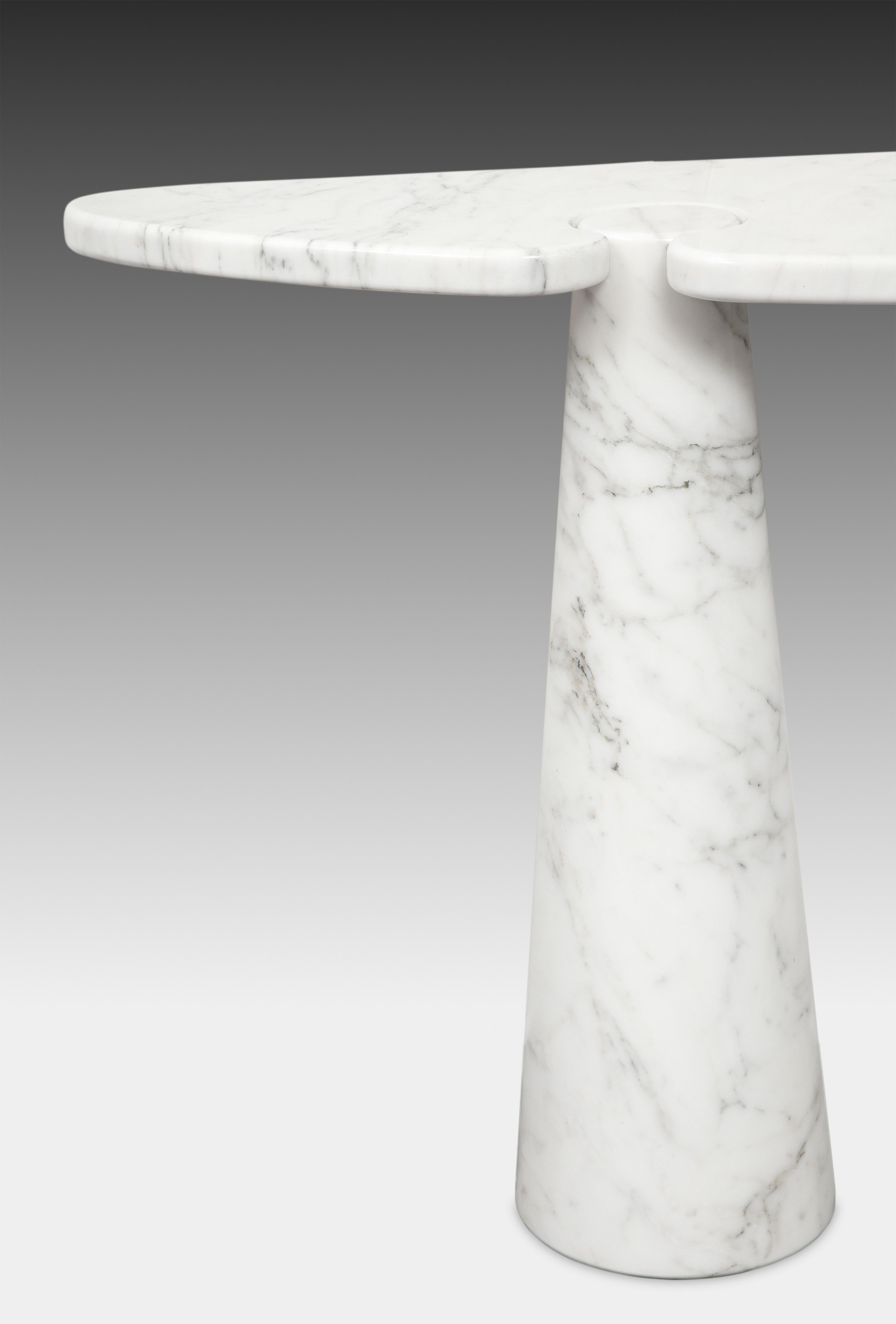 Italian Angelo Mangiarotti Eros Series Pair of Carrara Marble Consoles, Skipper Label For Sale