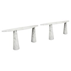 Angelo Mangiarotti for Skipper Pair of Carrara Marble Consoles from Eros Series