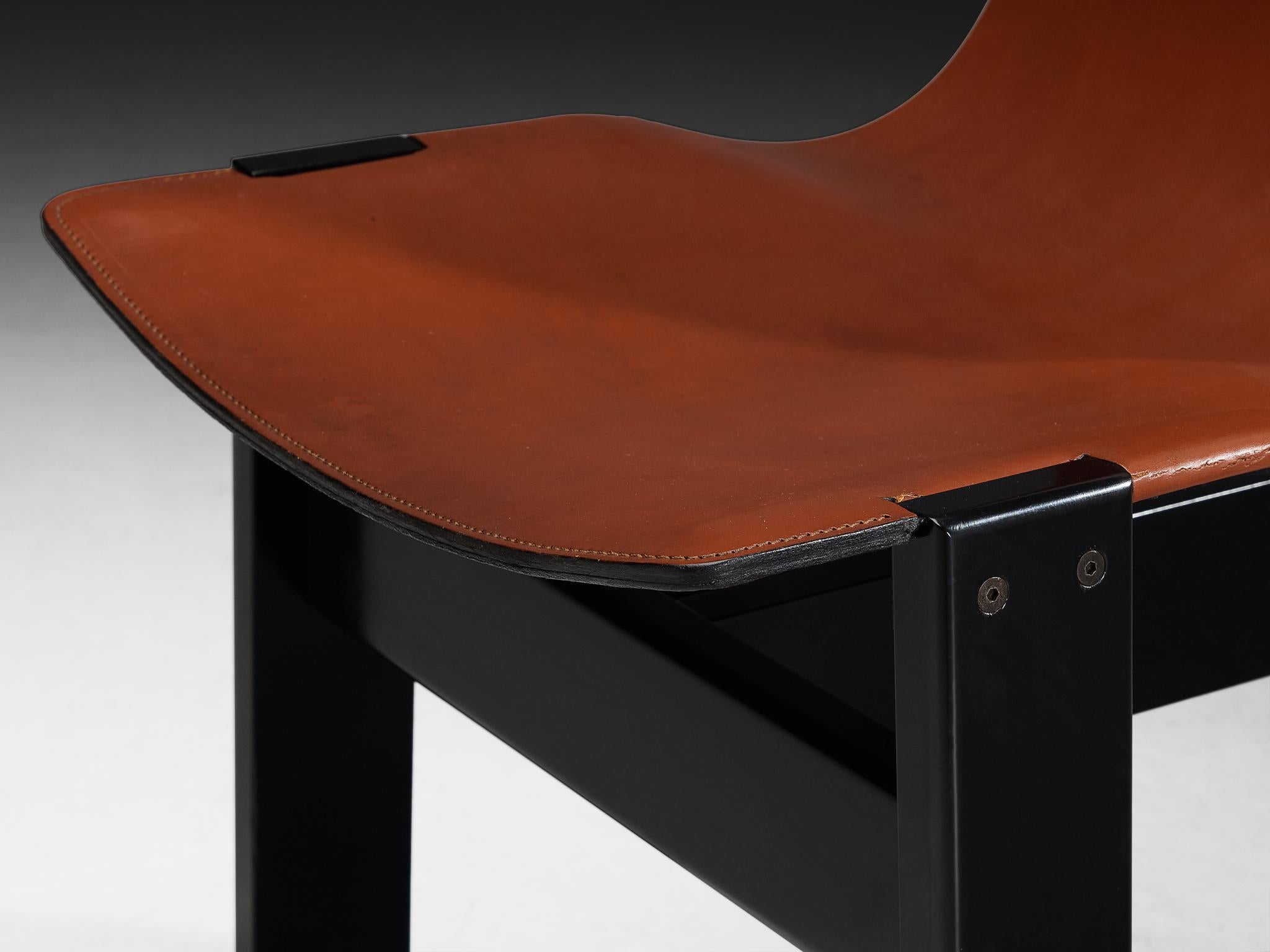 Mid-Century Modern Angelo Mangiarotti for Skipper Pair of 'Tre 3' Dining Chairs in Leather For Sale