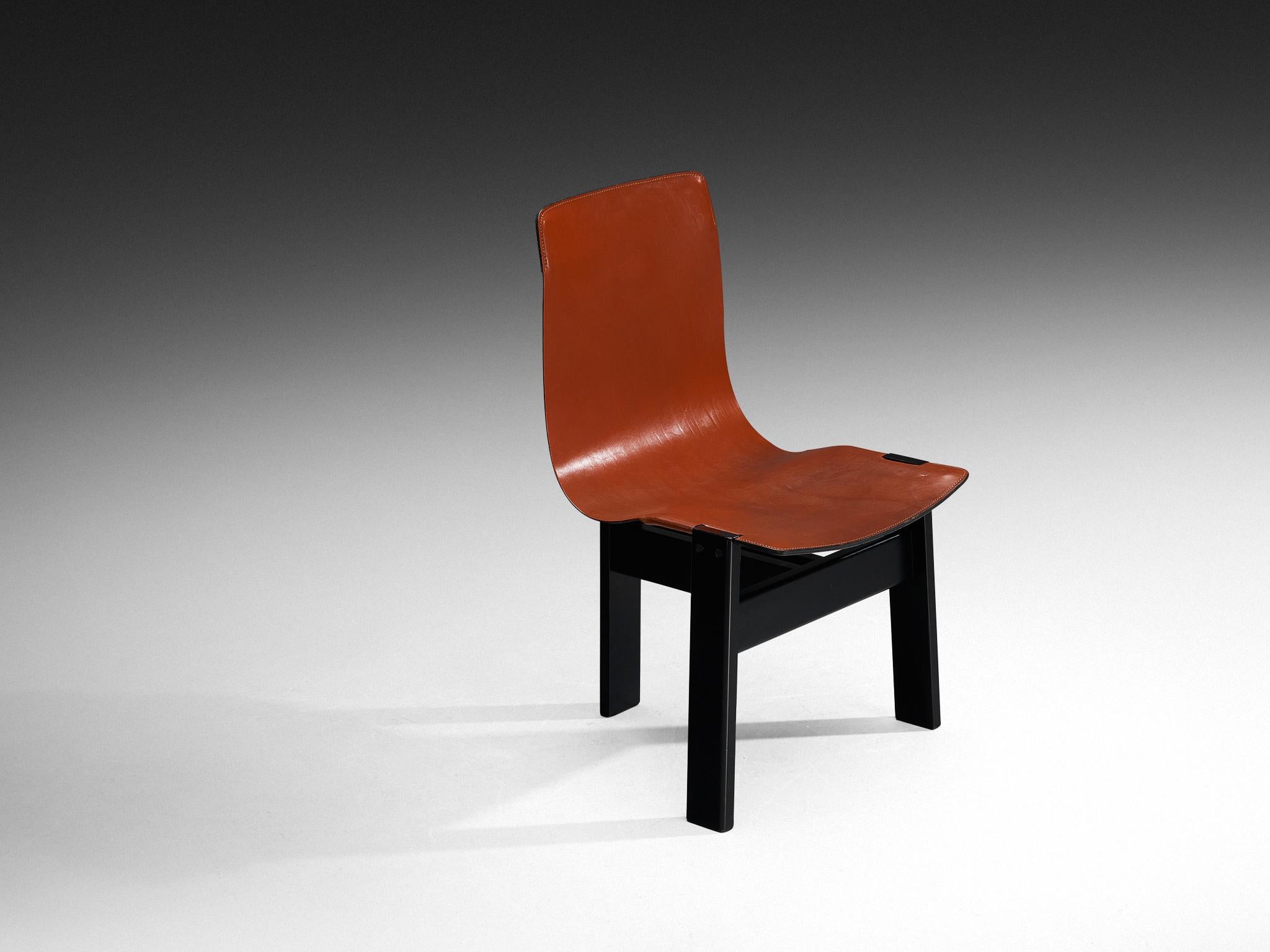 Italian Angelo Mangiarotti for Skipper Pair of 'Tre 3' Dining Chairs in Leather For Sale