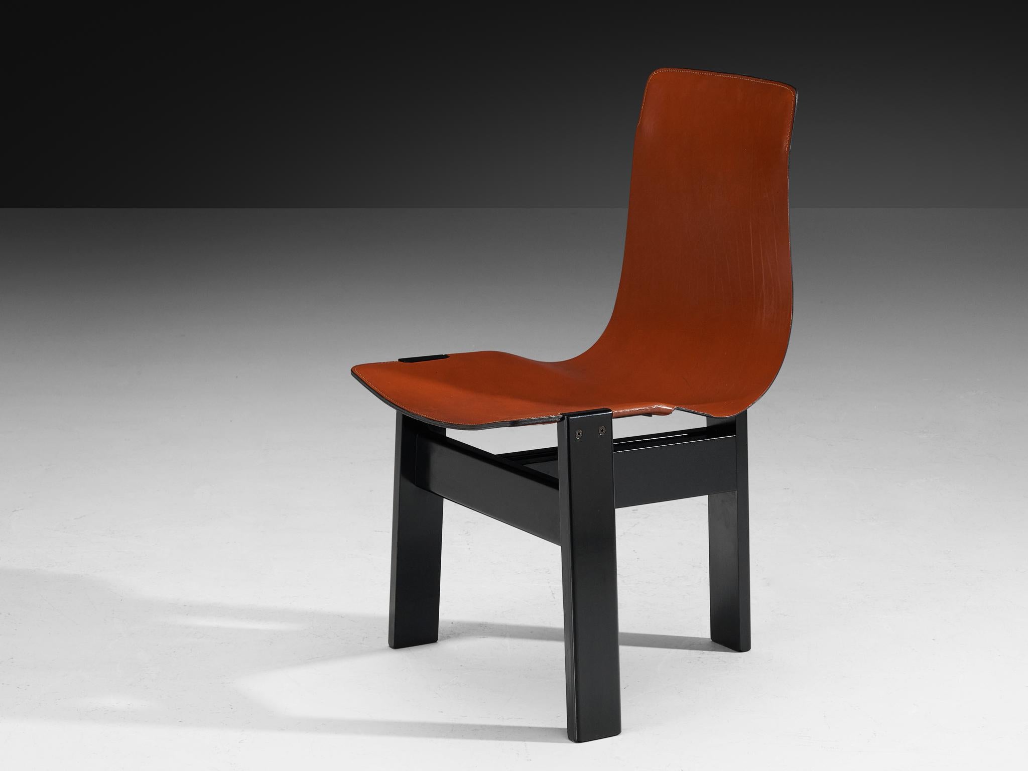 Late 20th Century Angelo Mangiarotti for Skipper Pair of 'Tre 3' Dining Chairs in Leather For Sale