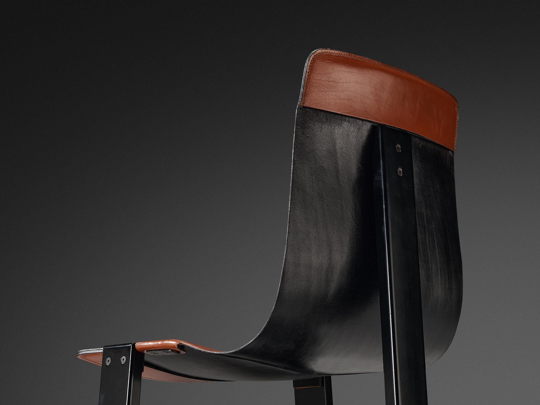 Angelo Mangiarotti for Skipper Pair of 'Tre 3' Dining Chairs in Leather For Sale 2