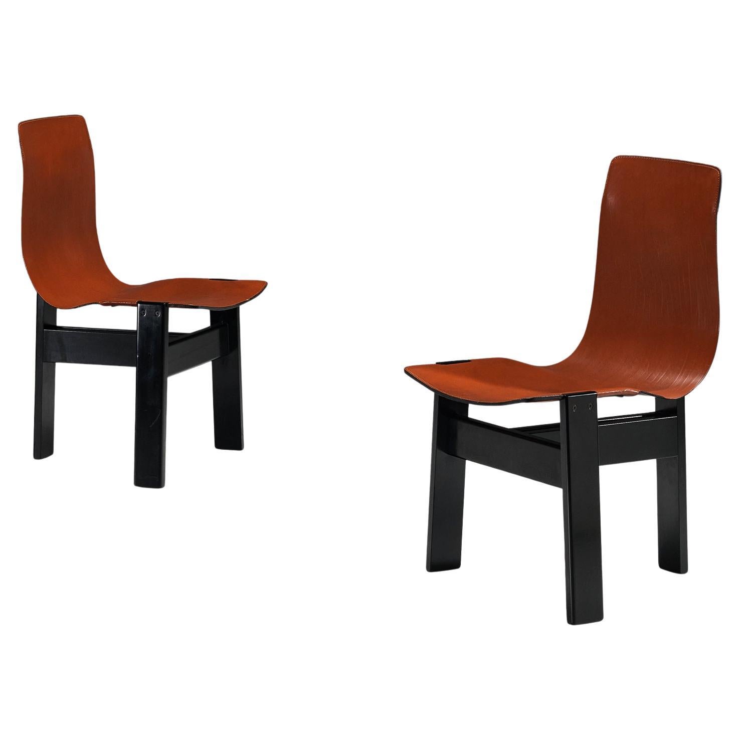 Angelo Mangiarotti for Skipper Pair of 'Tre 3' Dining Chairs in Leather For Sale