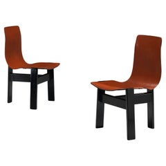 Angelo Mangiarotti for Skipper Pair of 'Tre 3' Dining Chairs in Leather
