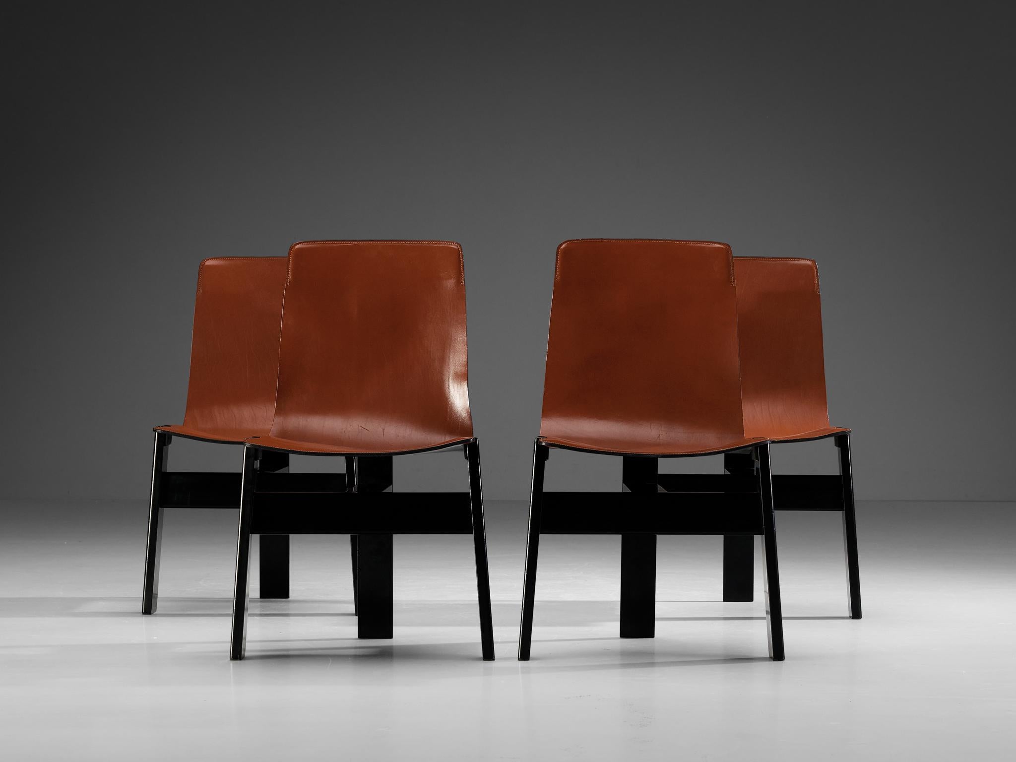 Angelo Mangiarotti for Skipper Set of Four 'Tre 3' Dining Chairs in Leather  For Sale 5