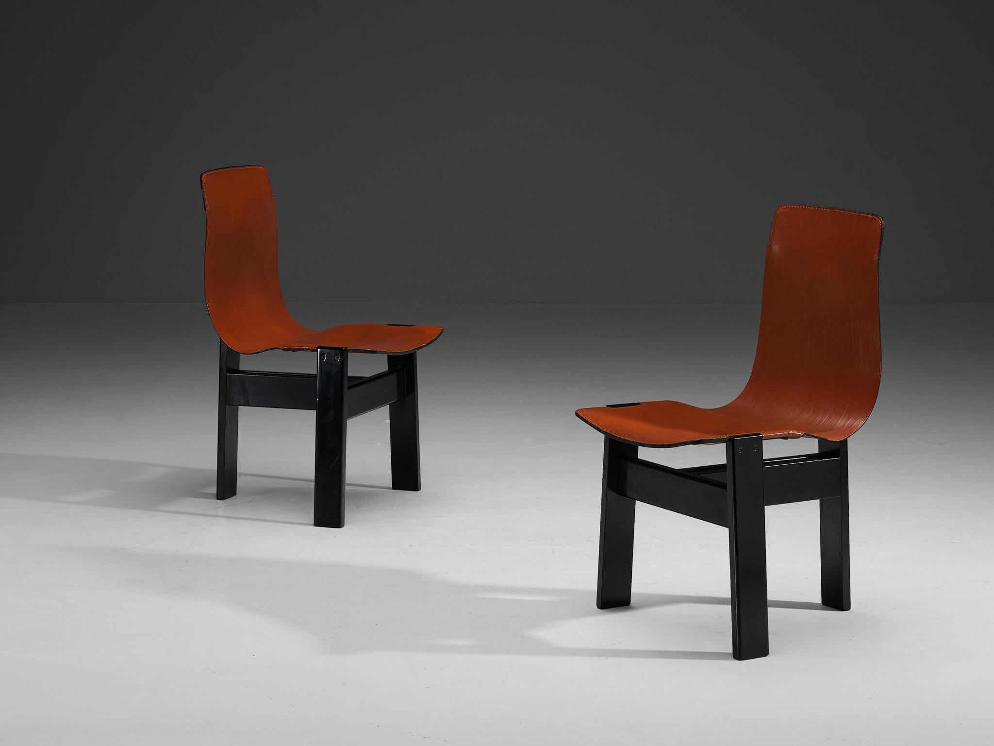 Angelo Mangiarotti for Skipper Set of Four 'Tre 3' Dining Chairs in Leather  For Sale 1