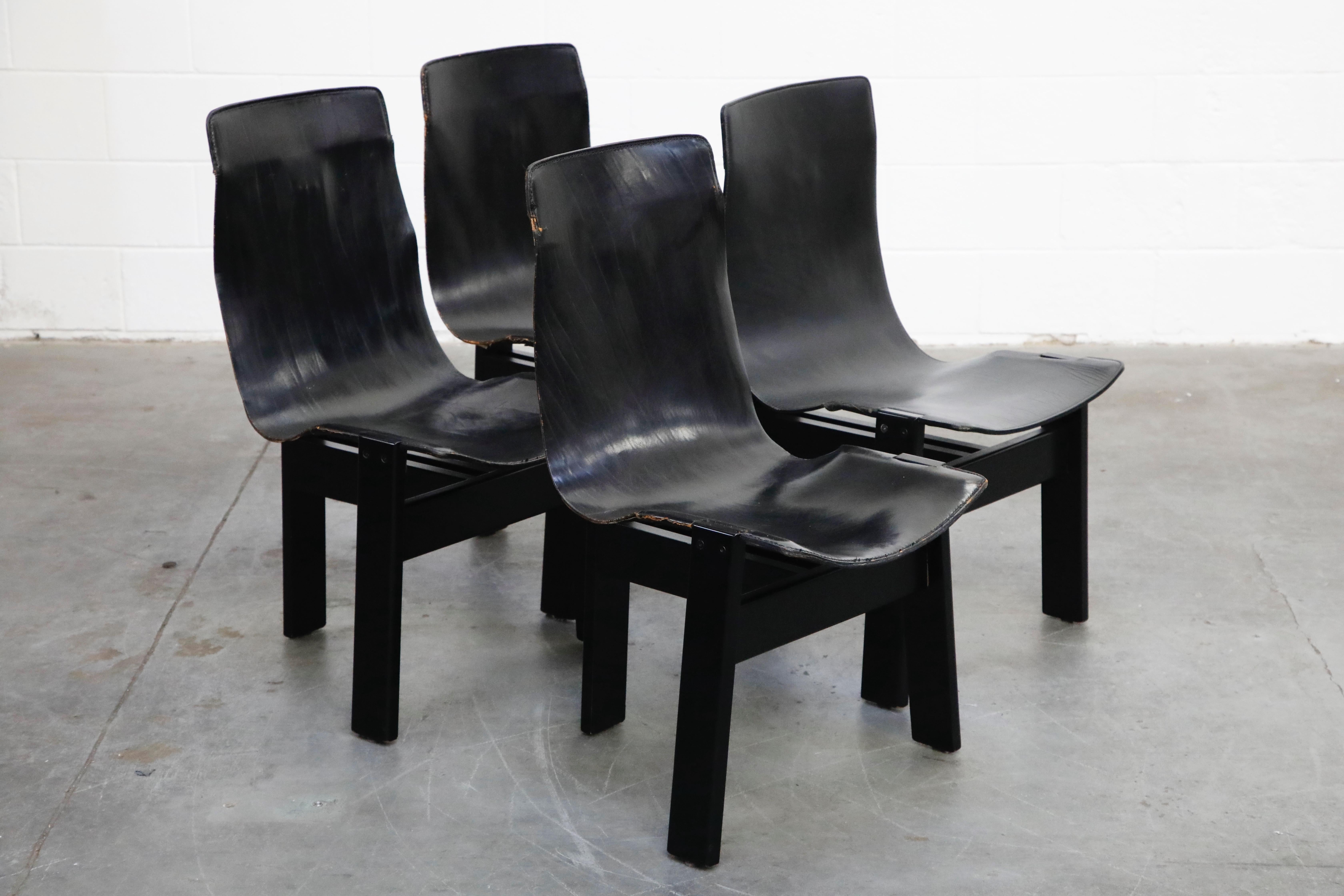 Angelo Mangiarotti for Skipper 'Tre 3' Dining Leather Sling Chairs, circa 1978 2