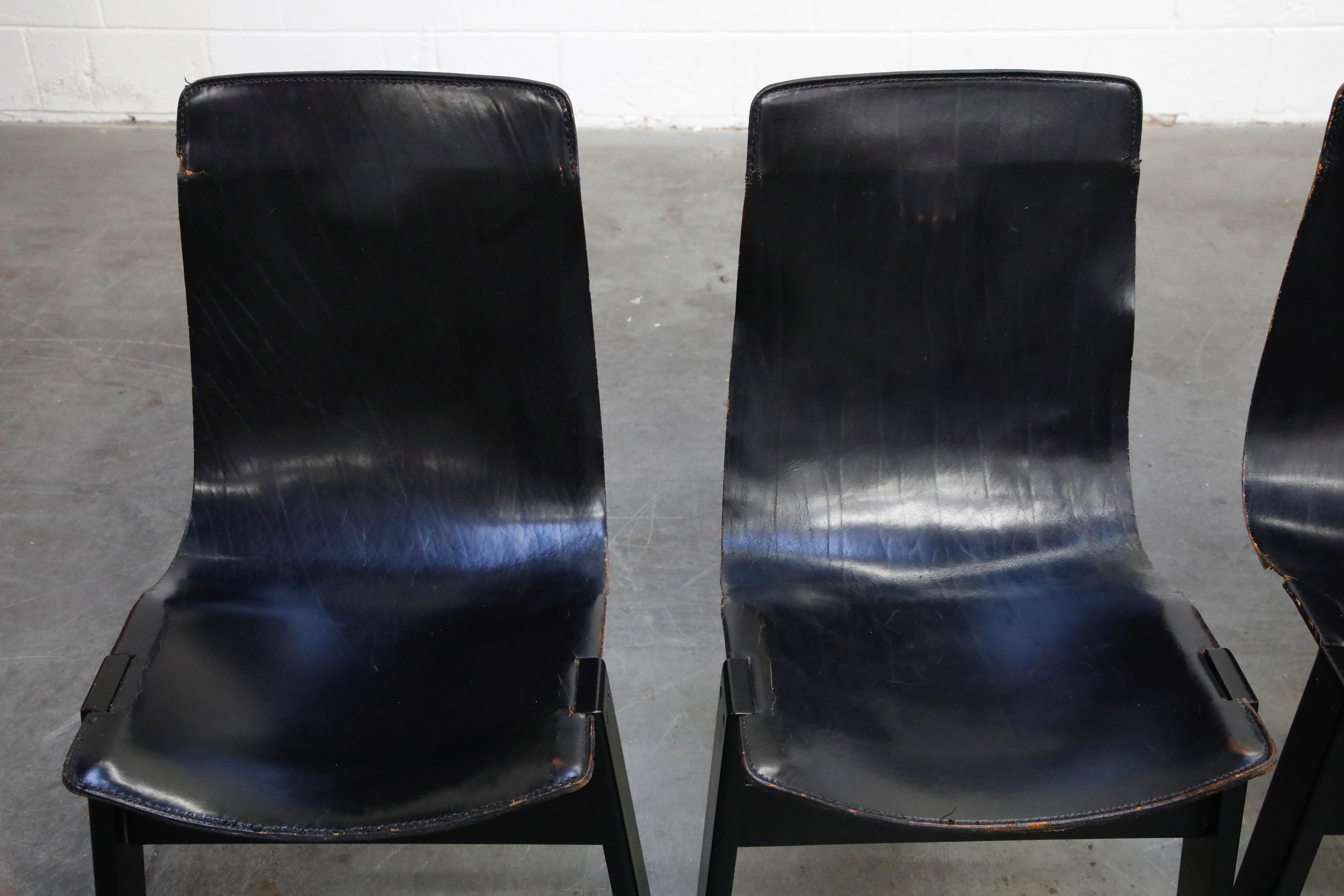 Angelo Mangiarotti for Skipper 'Tre 3' Dining Leather Sling Chairs, circa 1978 3