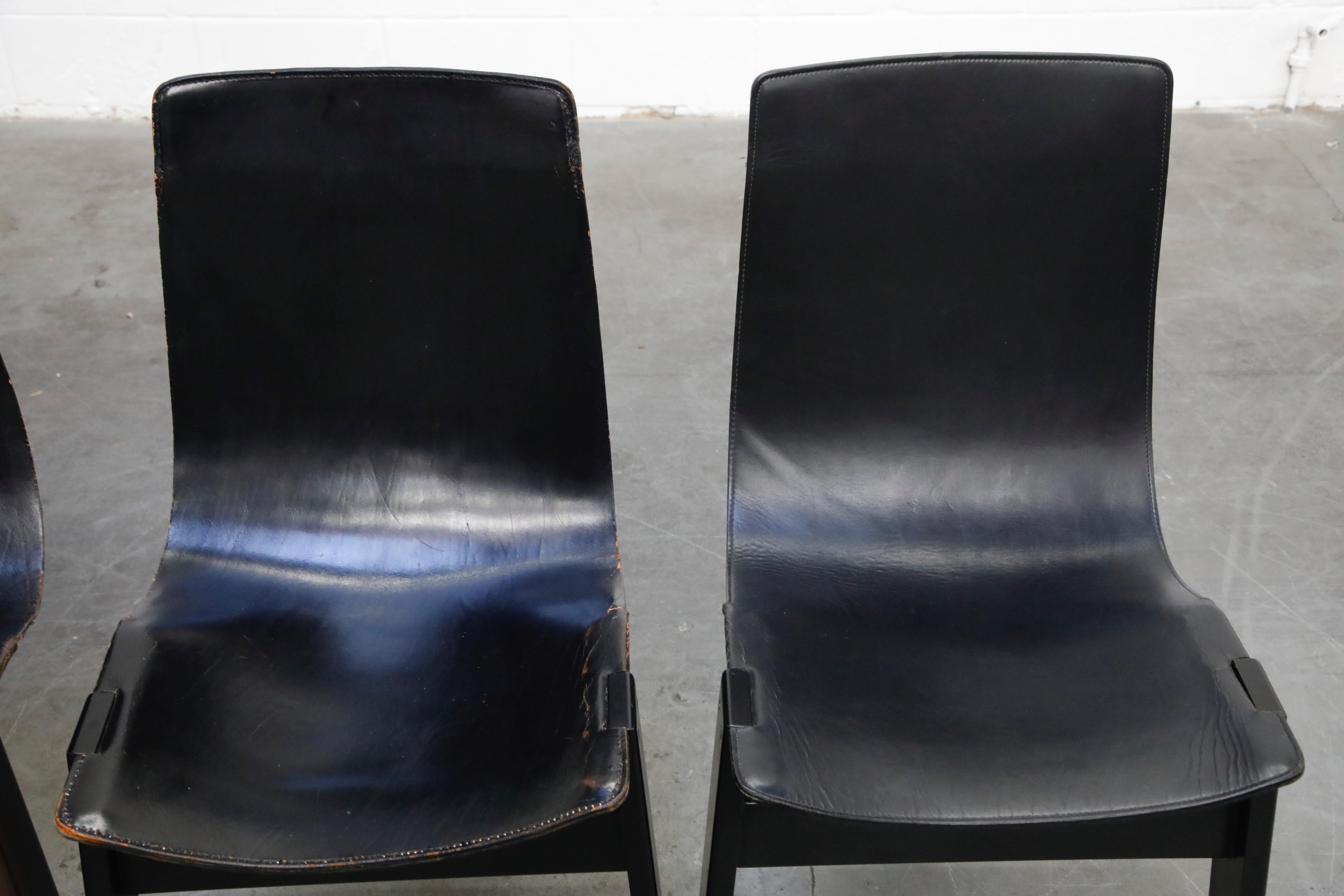 Angelo Mangiarotti for Skipper 'Tre 3' Dining Leather Sling Chairs, circa 1978 4