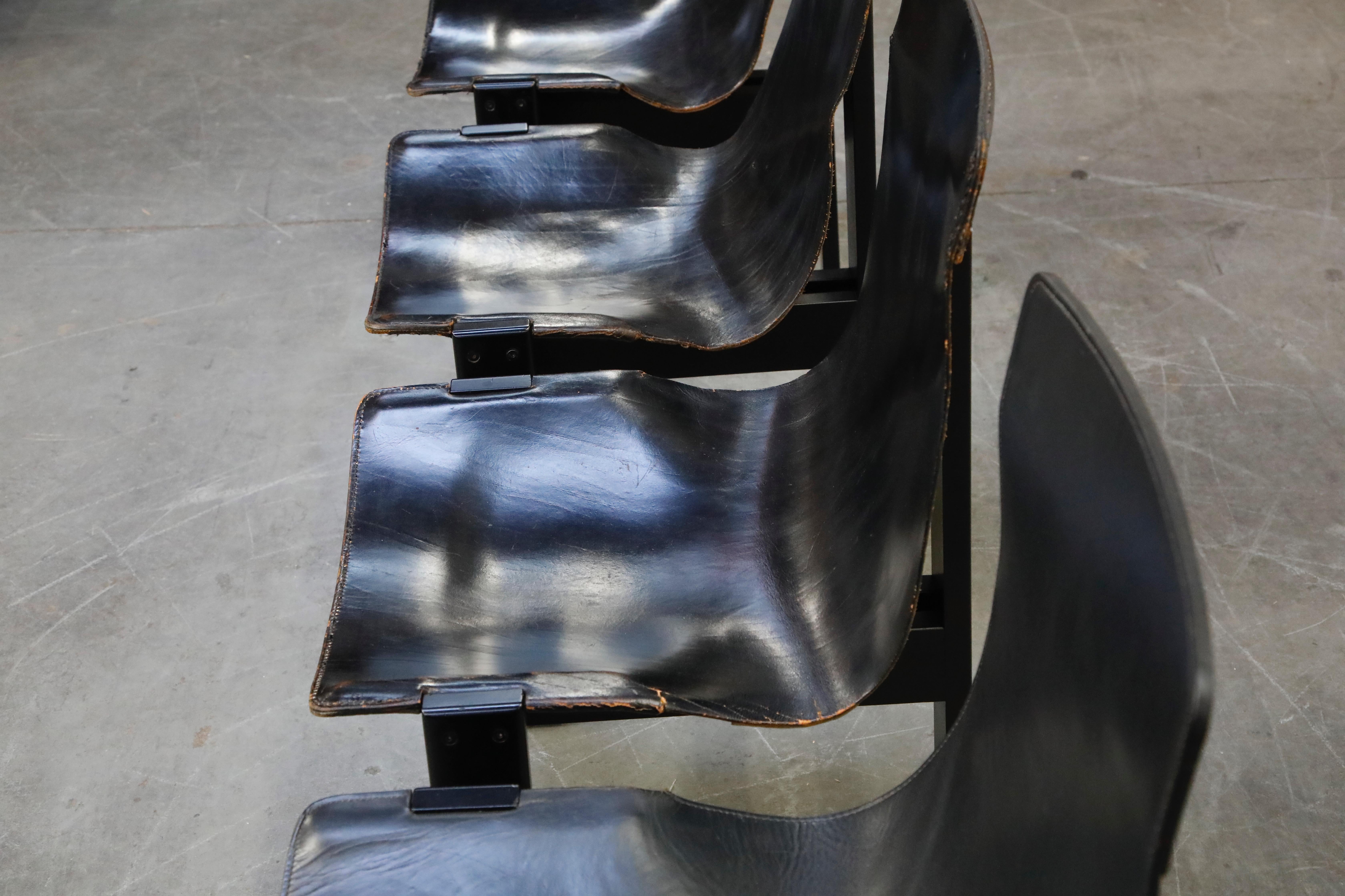 Angelo Mangiarotti for Skipper 'Tre 3' Dining Leather Sling Chairs, circa 1978 6