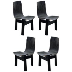 Retro Angelo Mangiarotti for Skipper 'Tre 3' Dining Leather Sling Chairs, circa 1978