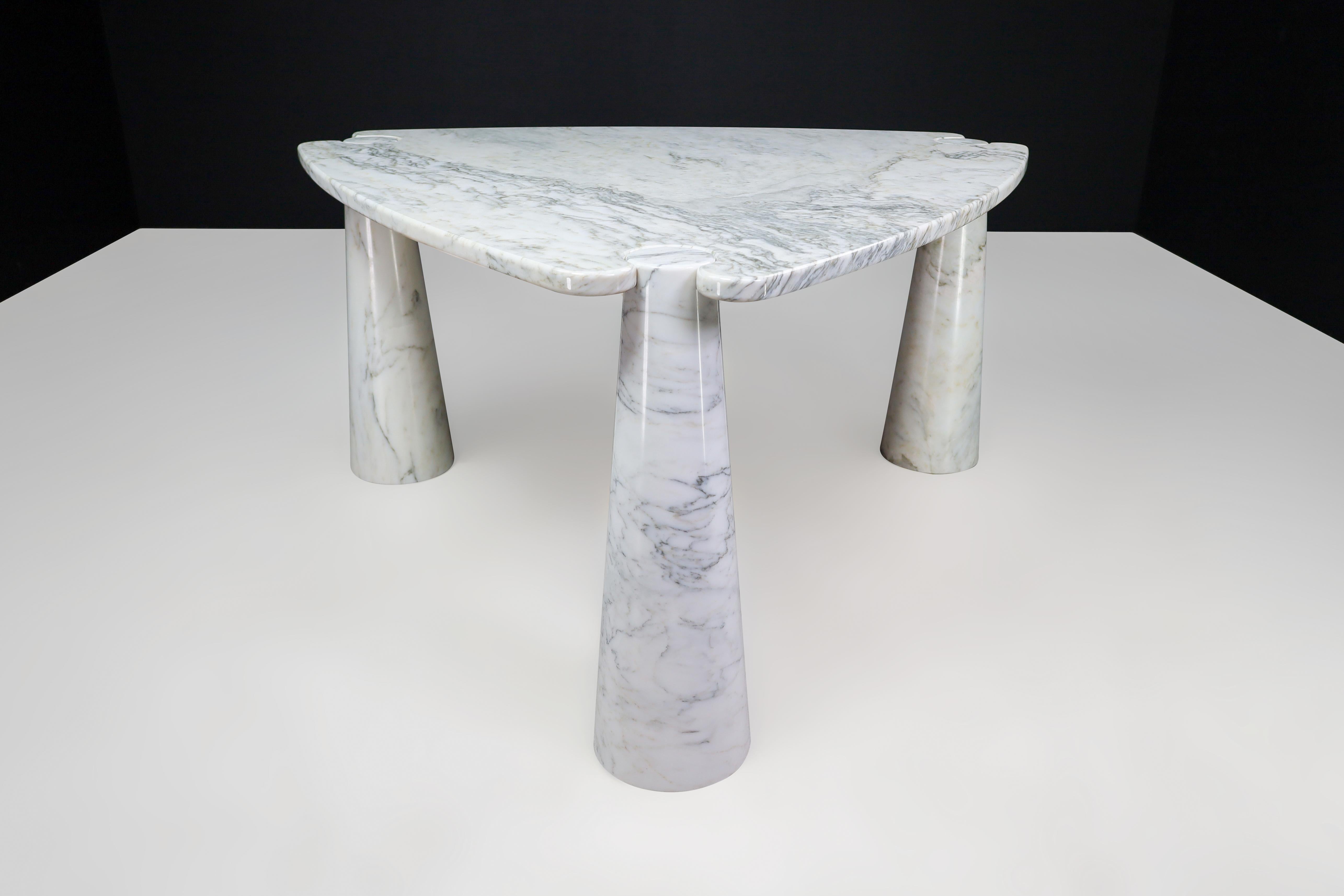 Italian Angelo Mangiarotti for Skipper White Carrara Marble Eros Triangle Center Table  For Sale