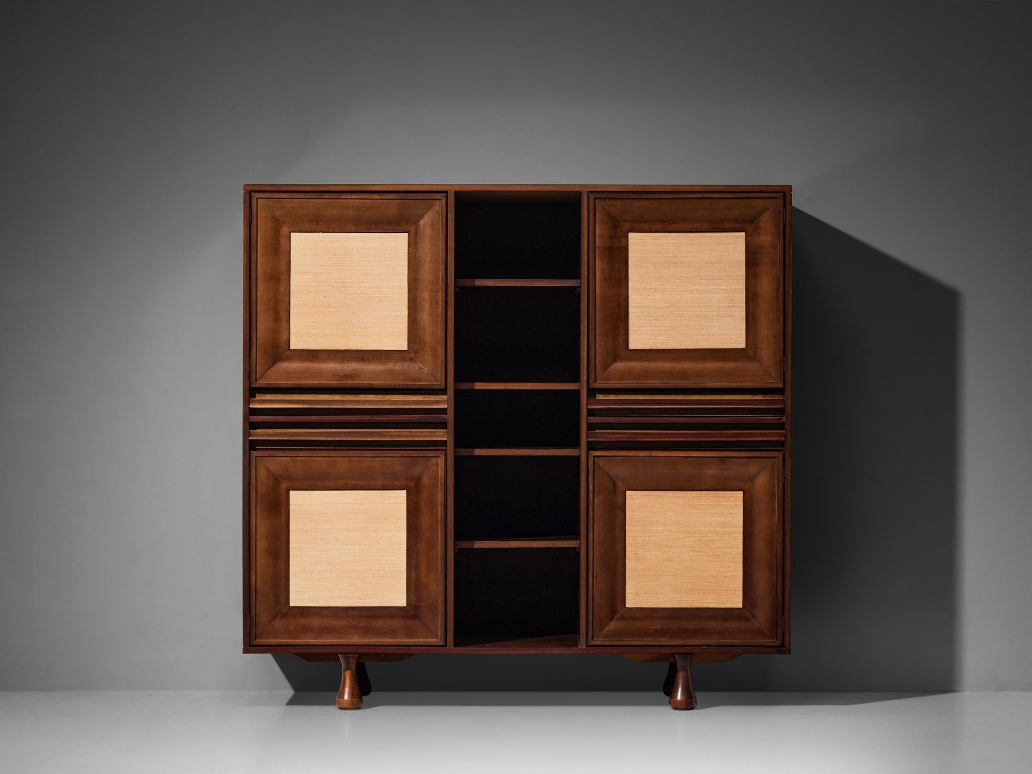 Angelo Mangiarotti for Sorgente dei Mobili Cabinet in Mahogany & Grasscloth 4