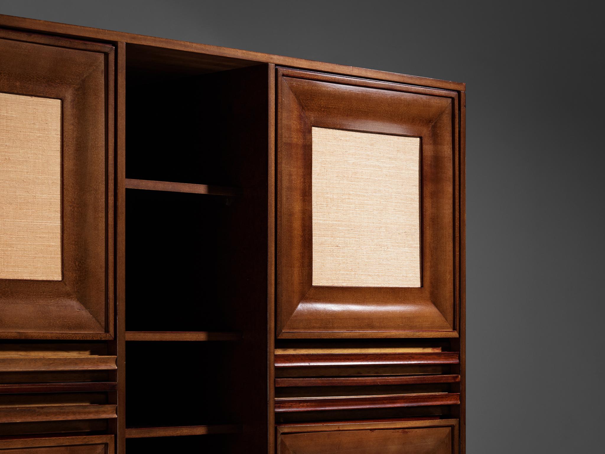 Angelo Mangiarotti for Sorgente dei Mobili Cabinet in Mahogany & Grasscloth 5