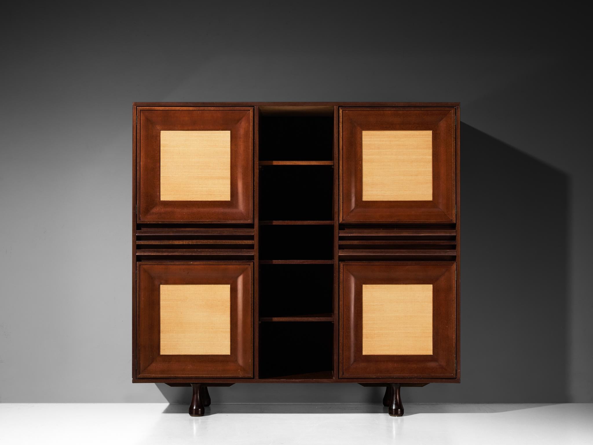 italien Armoire Angelo Mangiarotti pour Sorgente dei Mobili en acajou et toile de gazon en vente