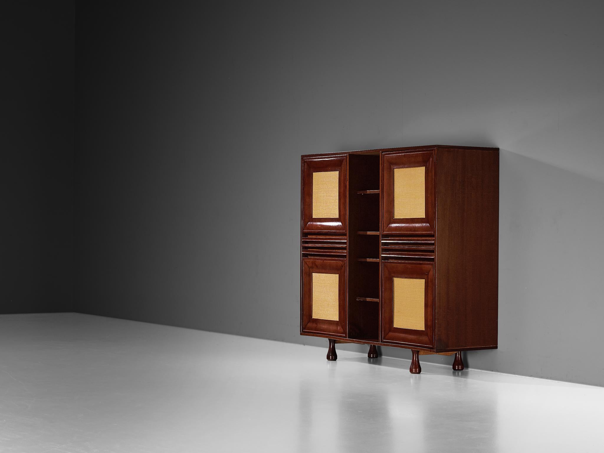 Angelo Mangiarotti for Sorgente dei Mobili Cabinet in Mahogany & Grasscloth  In Good Condition For Sale In Waalwijk, NL
