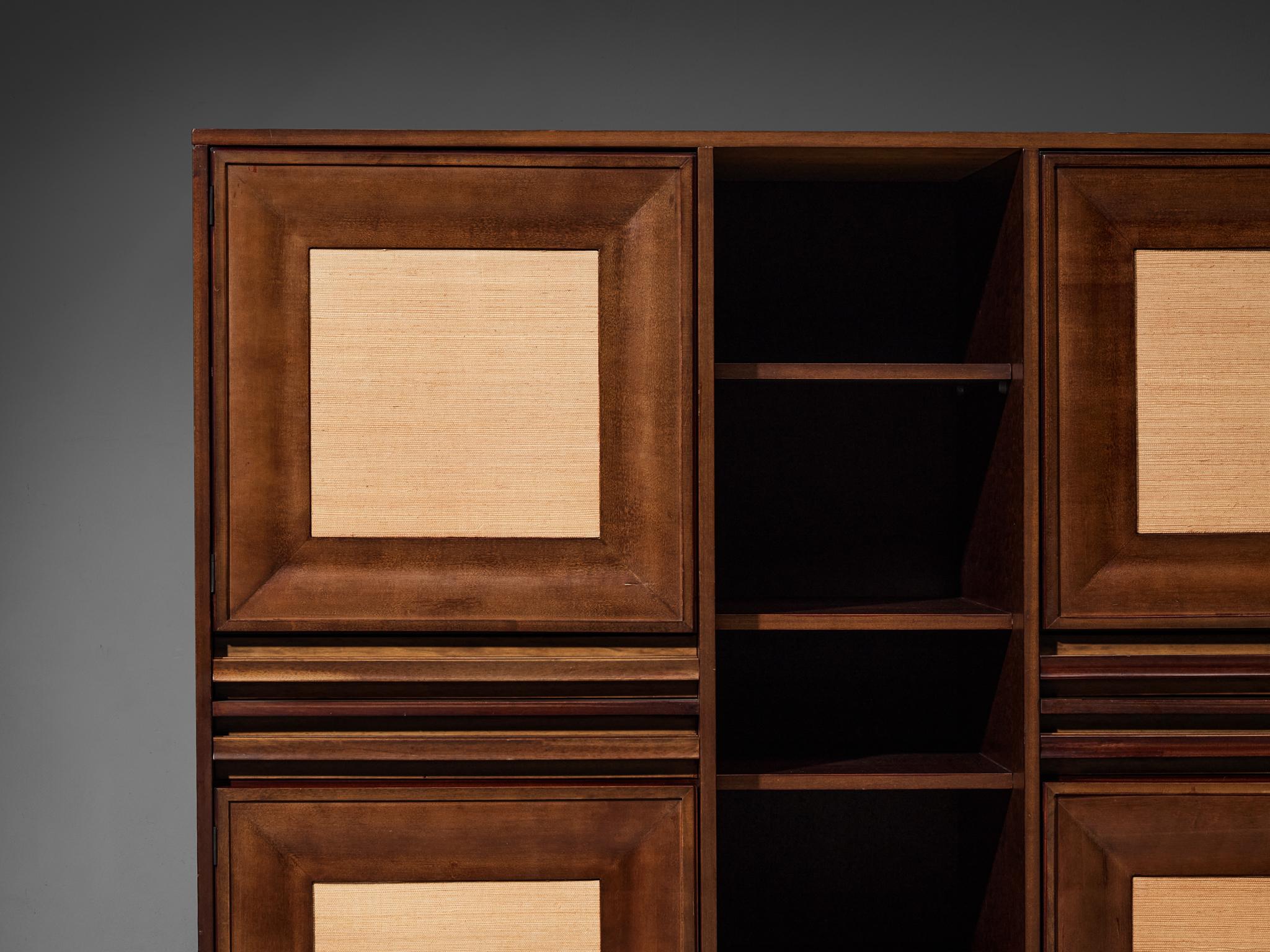 Angelo Mangiarotti for Sorgente dei Mobili Cabinet in Mahogany & Grasscloth In Good Condition In Waalwijk, NL