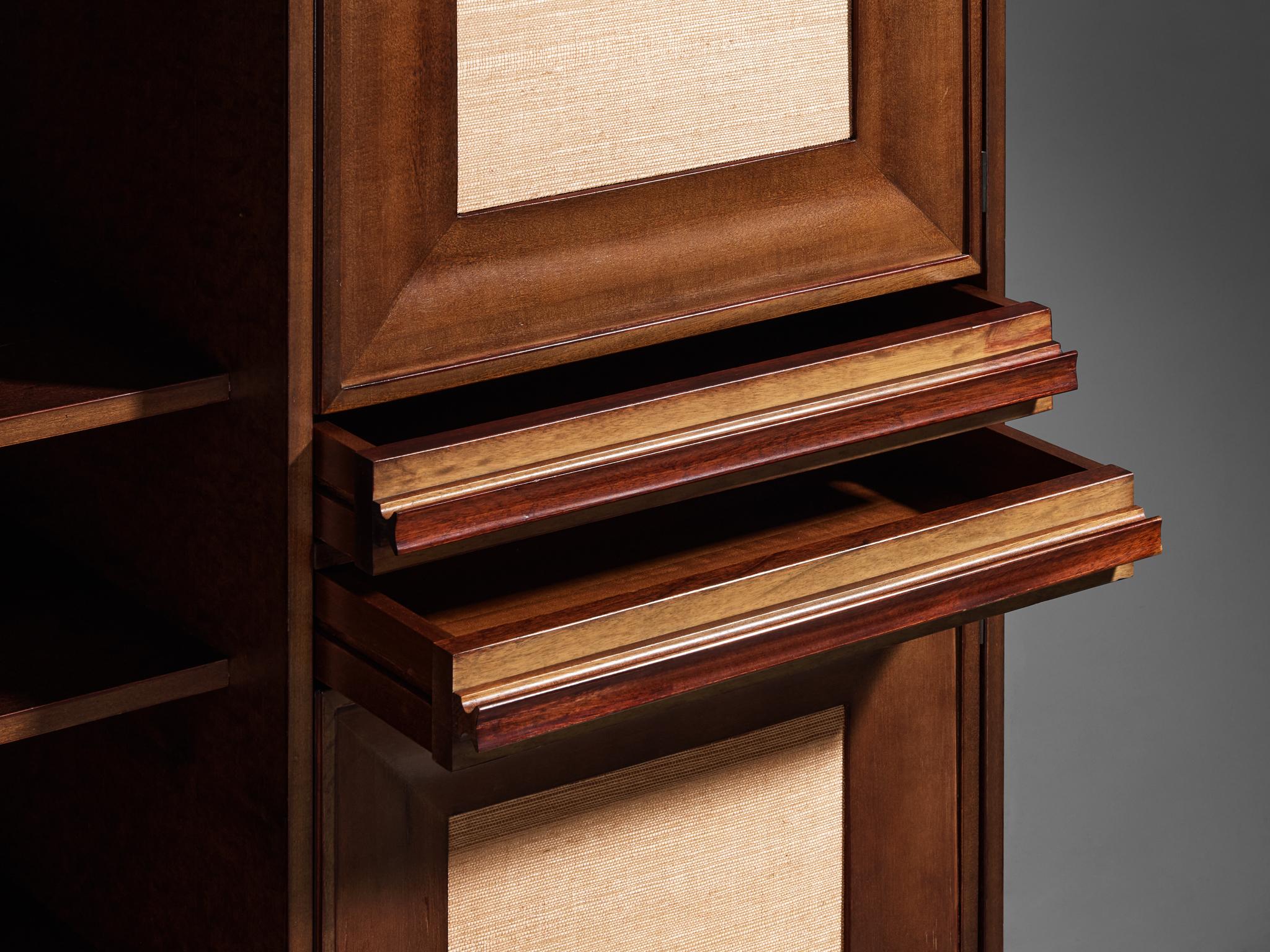 Mid-20th Century Angelo Mangiarotti for Sorgente dei Mobili Cabinet in Mahogany & Grasscloth