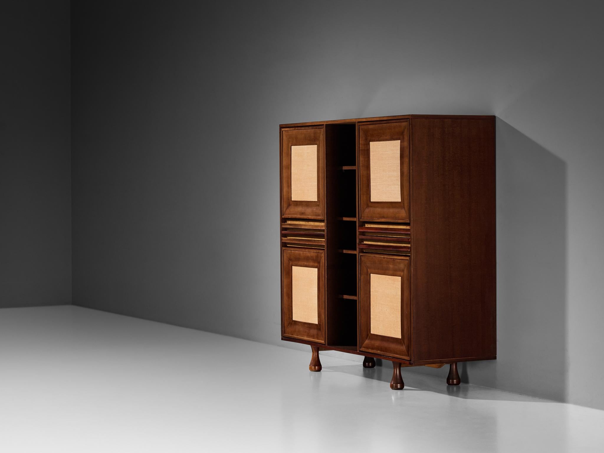 Angelo Mangiarotti for Sorgente dei Mobili Cabinet in Mahogany & Grasscloth 1