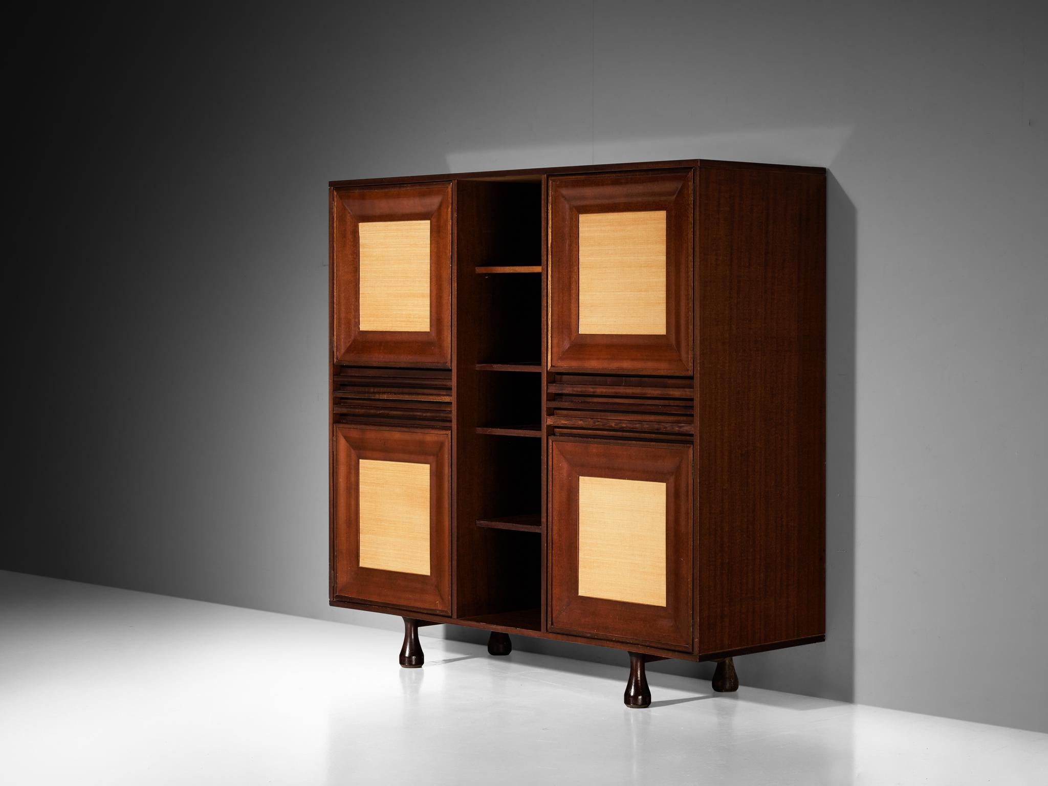 Armoire Angelo Mangiarotti pour Sorgente dei Mobili en acajou et toile de gazon en vente 2