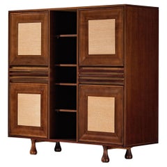Angelo Mangiarotti for Sorgente dei Mobili Cabinet in Mahogany & Grasscloth