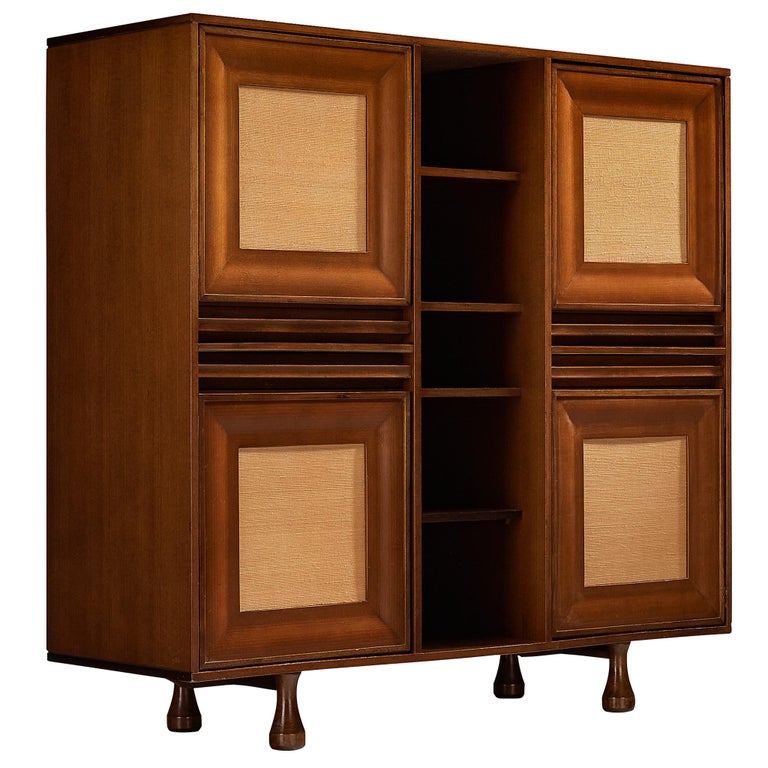 Angelo Mangiarotti for Sorgente dei Mobili Cabinet in Mahogany & Grasscloth
