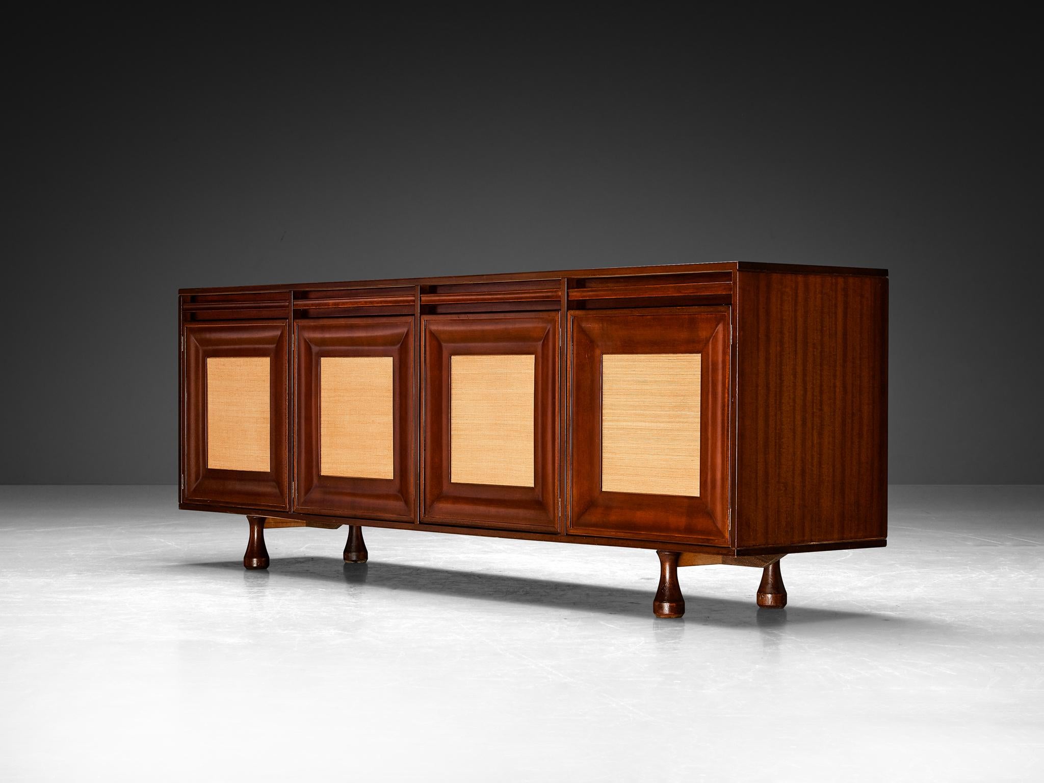 Mid-Century Modern Angelo Mangiarotti for Sorgente dei Mobili Sideboard in Mahogany Grasscloth