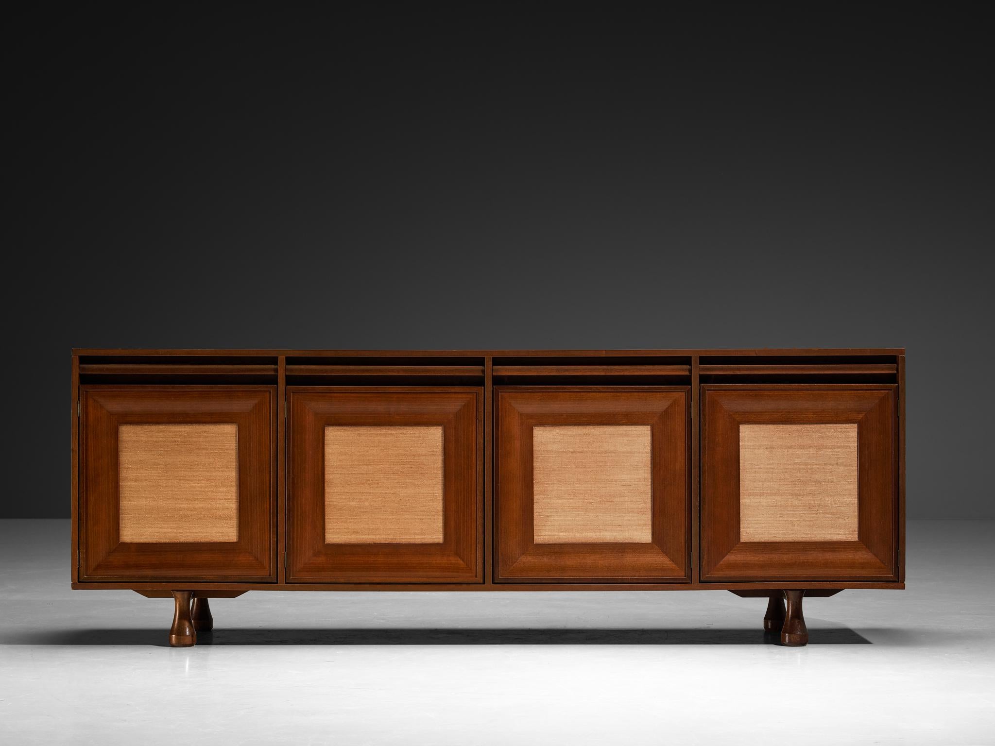 Mid-Century Modern Buffet Angelo Mangiarotti pour Sorgente dei Mobili en toile de gazon d'acajou en vente
