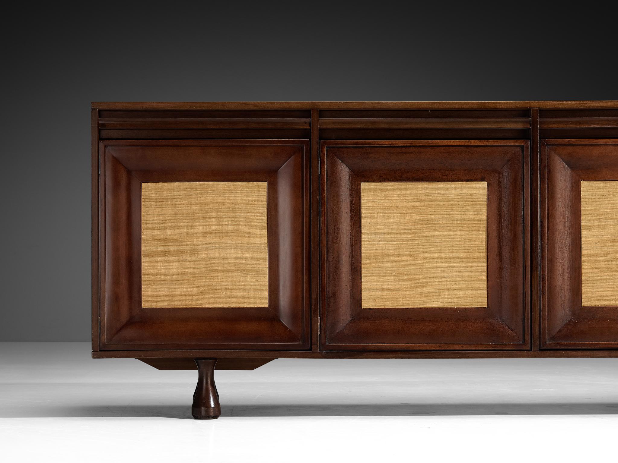 Angelo Mangiarotti für Sorgente dei Mobili Sideboard aus Mahagoni-Grascloth (Moderne der Mitte des Jahrhunderts) im Angebot