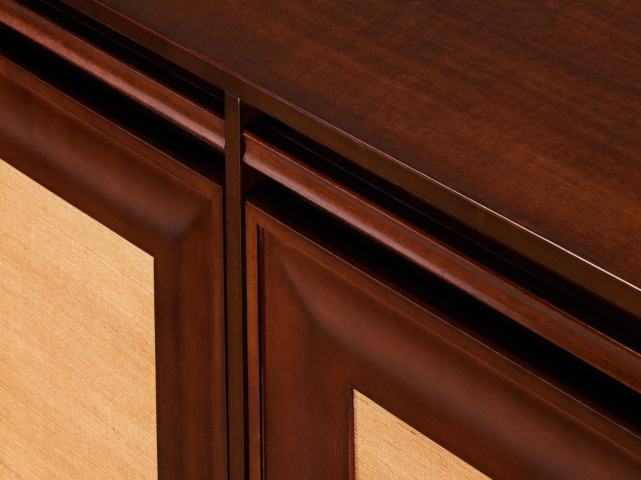 Angelo Mangiarotti for Sorgente dei Mobili Sideboard in Mahogany Grasscloth In Good Condition In Waalwijk, NL