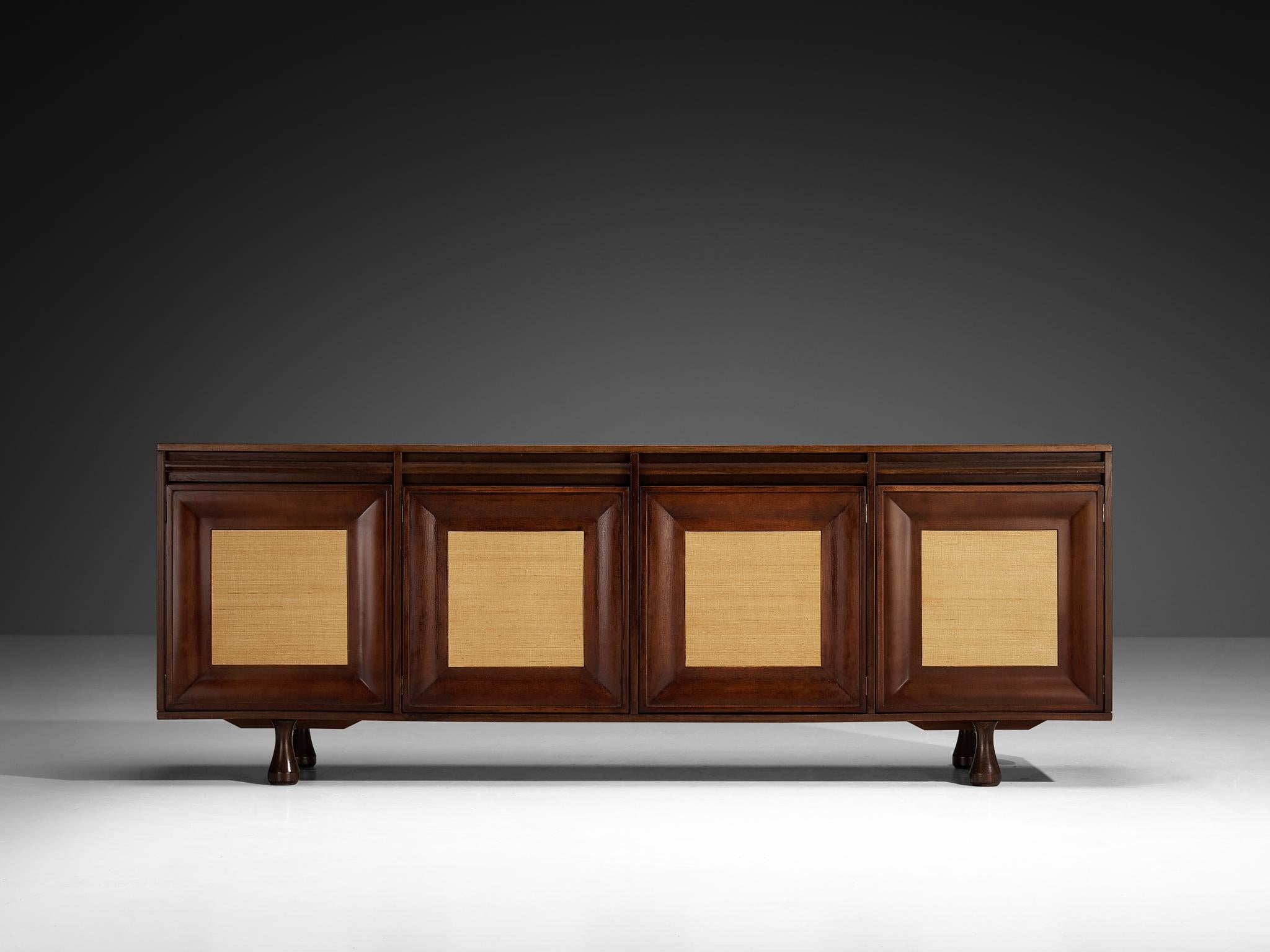 Angelo Mangiarotti für Sorgente dei Mobili Sideboard aus Mahagoni-Grascloth im Zustand „Gut“ im Angebot in Waalwijk, NL