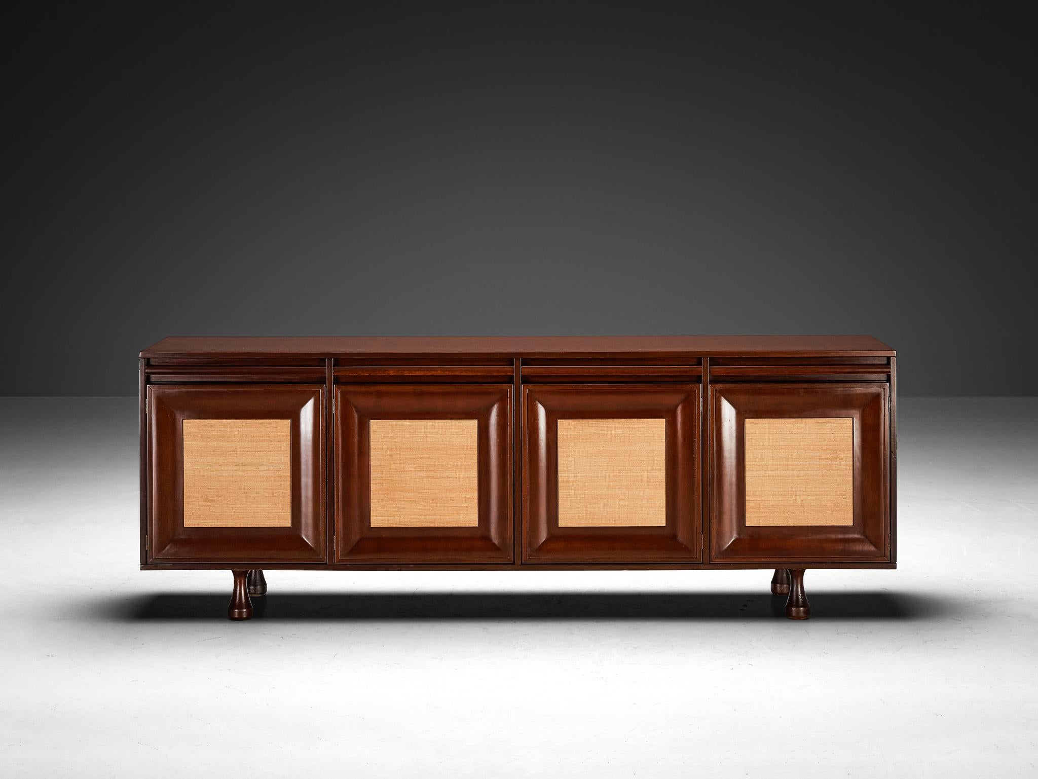 Mid-20th Century Angelo Mangiarotti for Sorgente dei Mobili Sideboard in Mahogany Grasscloth
