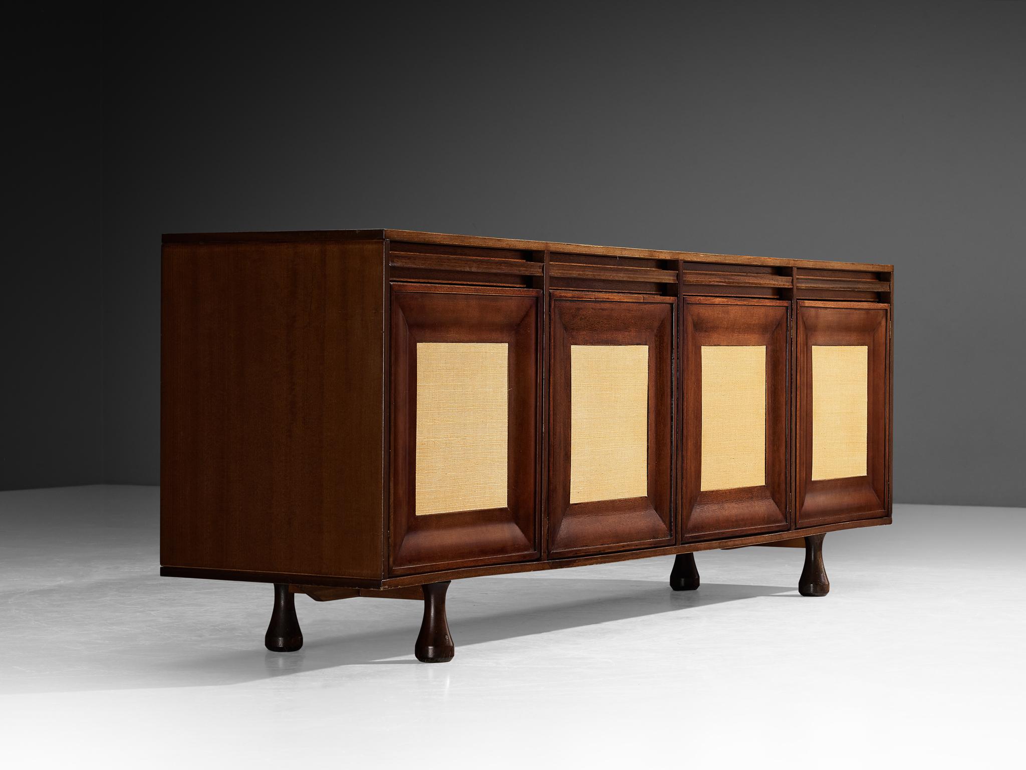 Angelo Mangiarotti für Sorgente dei Mobili Sideboard aus Mahagoni-Grascloth (Mitte des 20. Jahrhunderts) im Angebot