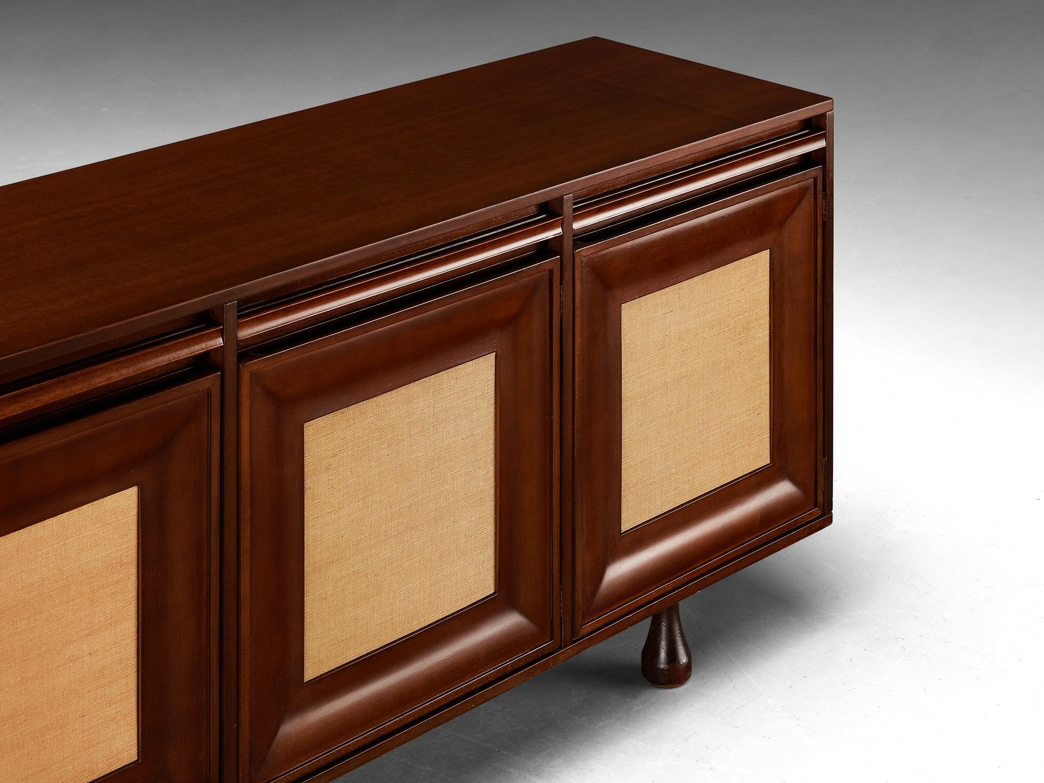 Angelo Mangiarotti for Sorgente dei Mobili Sideboard in Mahogany Grasscloth 1
